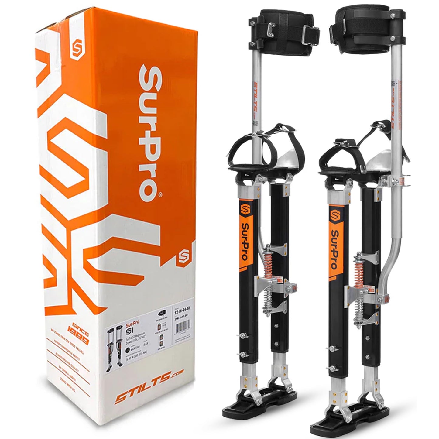 SurPro Double-Sided Drywall Stilts, Magnesium Base, 26” - 40” Height, QuadLock Contractor-Grade Stilts with Patented Flexion Foot System (S2X-M-2640) for Drywallers, Painters, Stilts Drywall