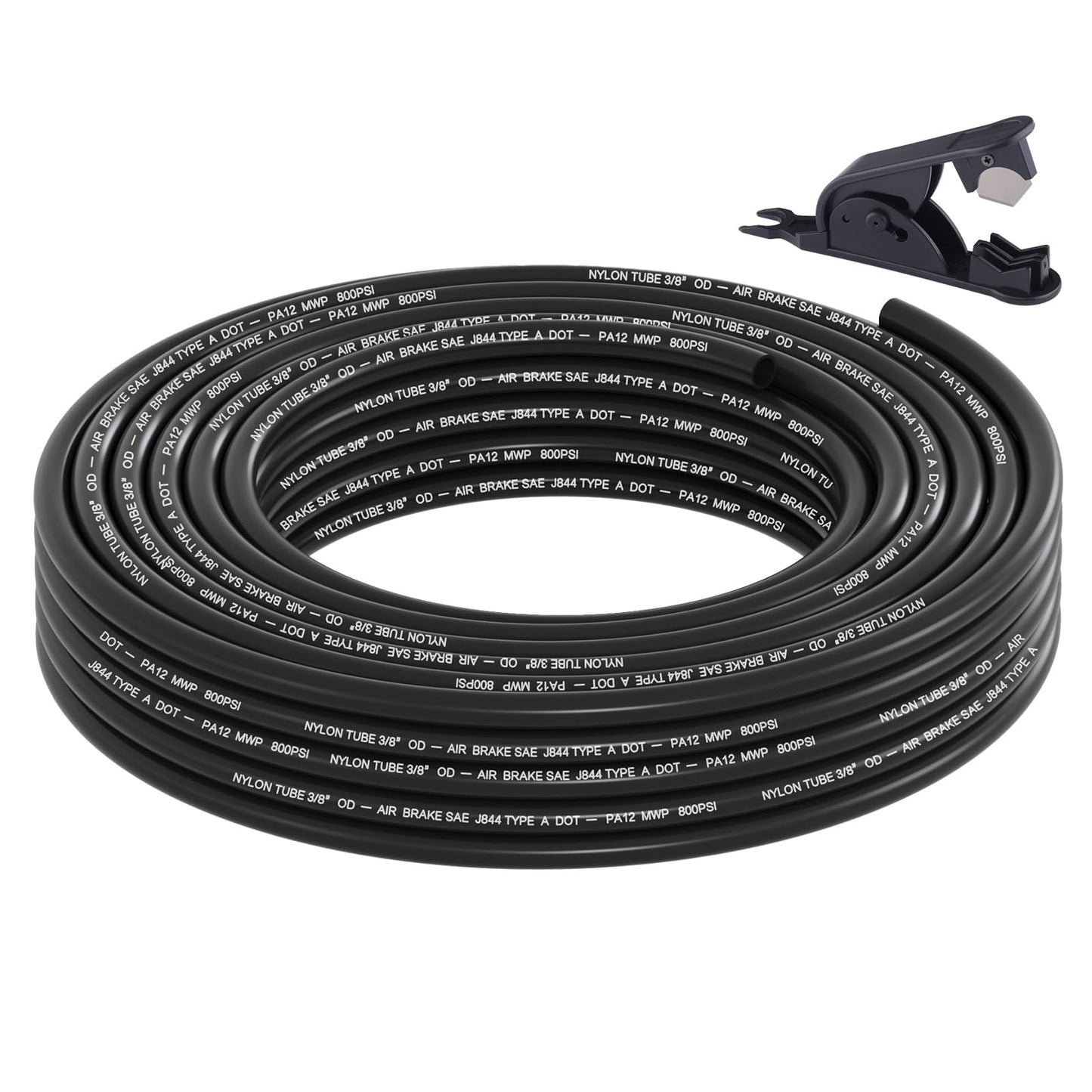50FT 1/4 DOT Air Line SAE J844 PA12 Nylon Air Hose with Cutter 1/4” OD Pneumatic Tubing DOT Approved 1/4 Air Brake Hose for Air Suspension Kit Truck Trailer Brake System & Fluid Transfer 15.5m