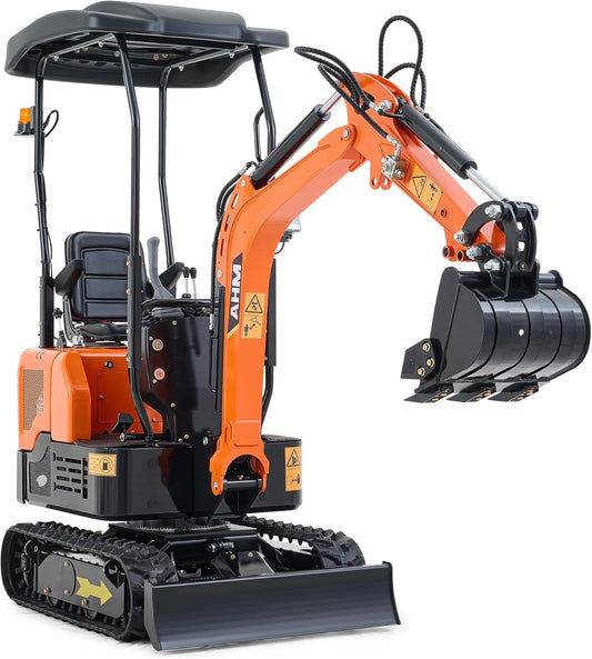 AHM Mini Excavator, 1 Ton Crawler Excavator with Hydraulic Oil Cooling System 13.5hp EPA Engine, Small Crawler Digger for Trenching Material Handling, Compact Trench Digger for Farm Construction Site