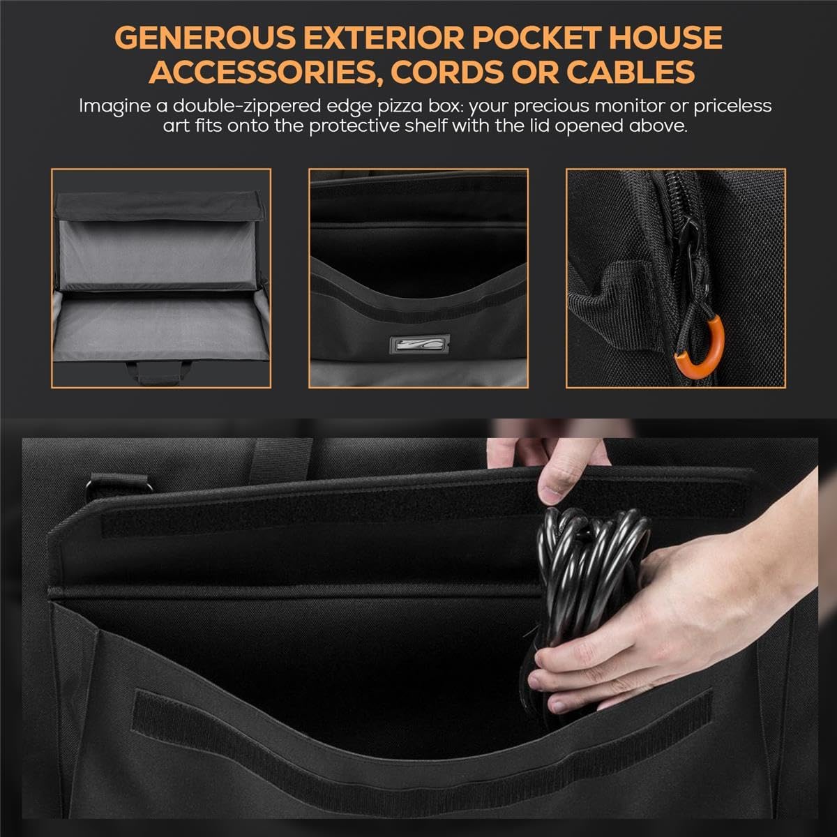 SLINGER Foldable Padded Nylon Tote Carrying Case - LCD Transport Case for Displays, Computers, Monitors & TVs Between 27" - 32" - Water Resistant - Shoulder Strap & Handle Options