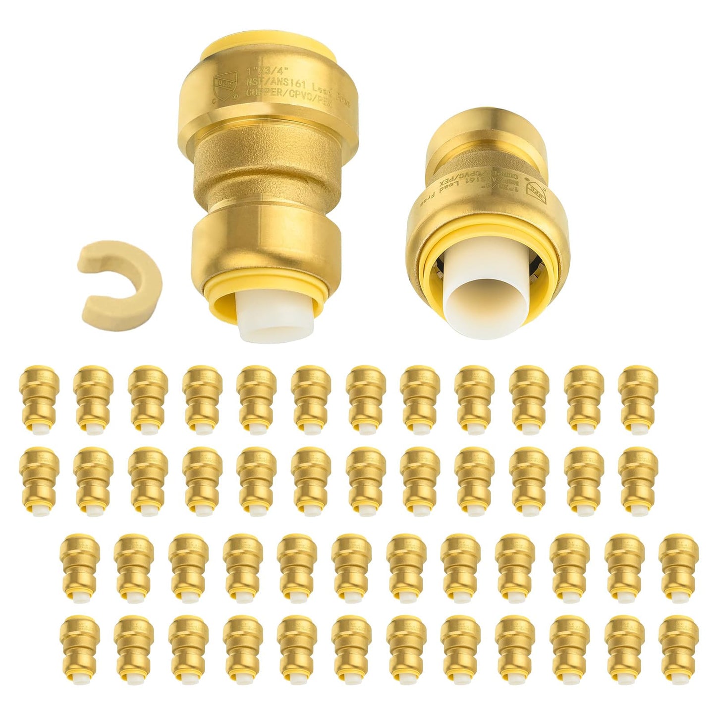 5-Pack Niikappu Push Fit Fittings, 3/4" x 3/4" Brass Plumbing Fittings to Connect PEX, Copper, CPVC, Brass Straight Coupling With Disconnect Clip(PF008-5Pack)