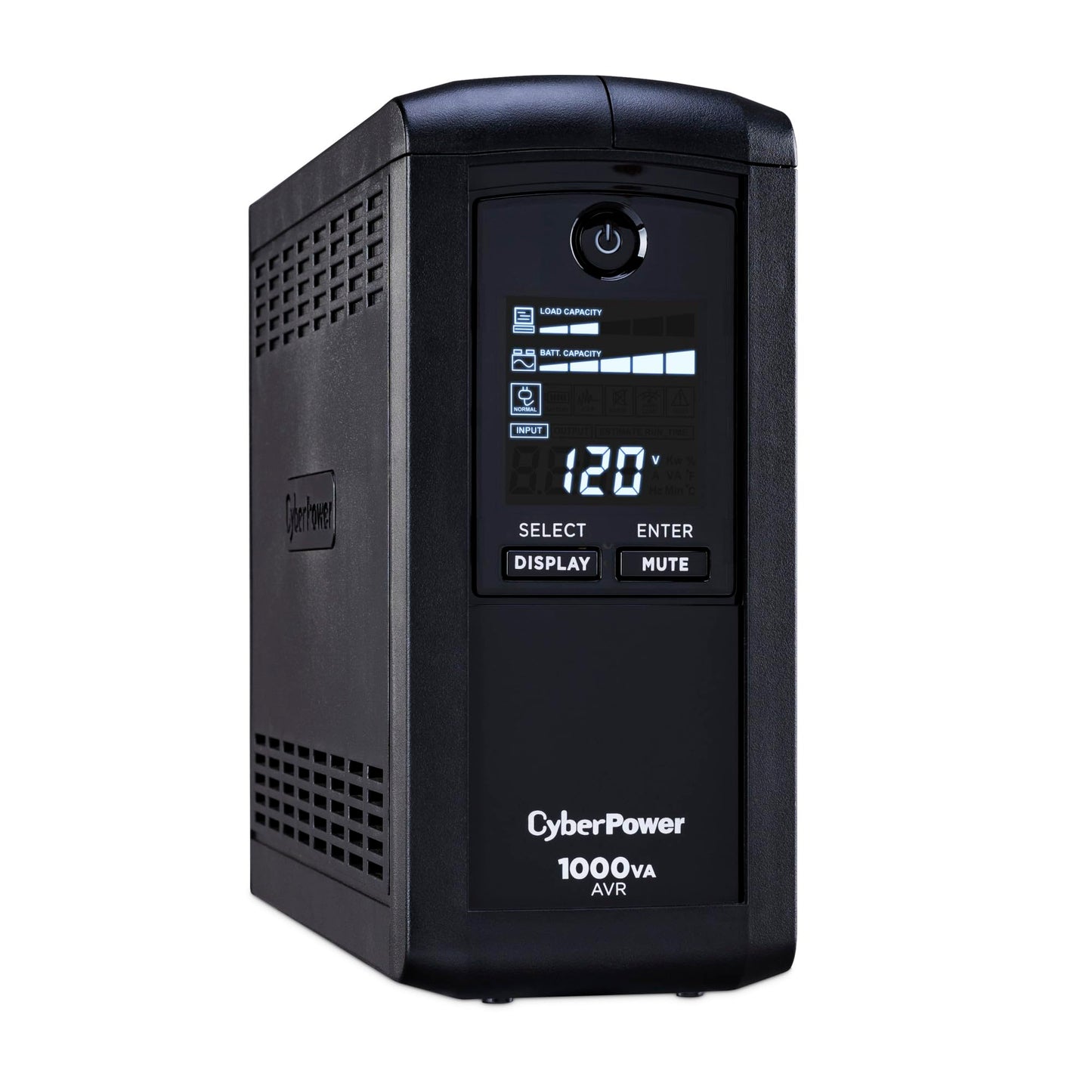 CyberPower CP1500AVRLCD3 Intelligent LCD UPS System, 1500VA/900W, 12 Outlets, 2 USB Ports, AVR, Mini Tower, Black