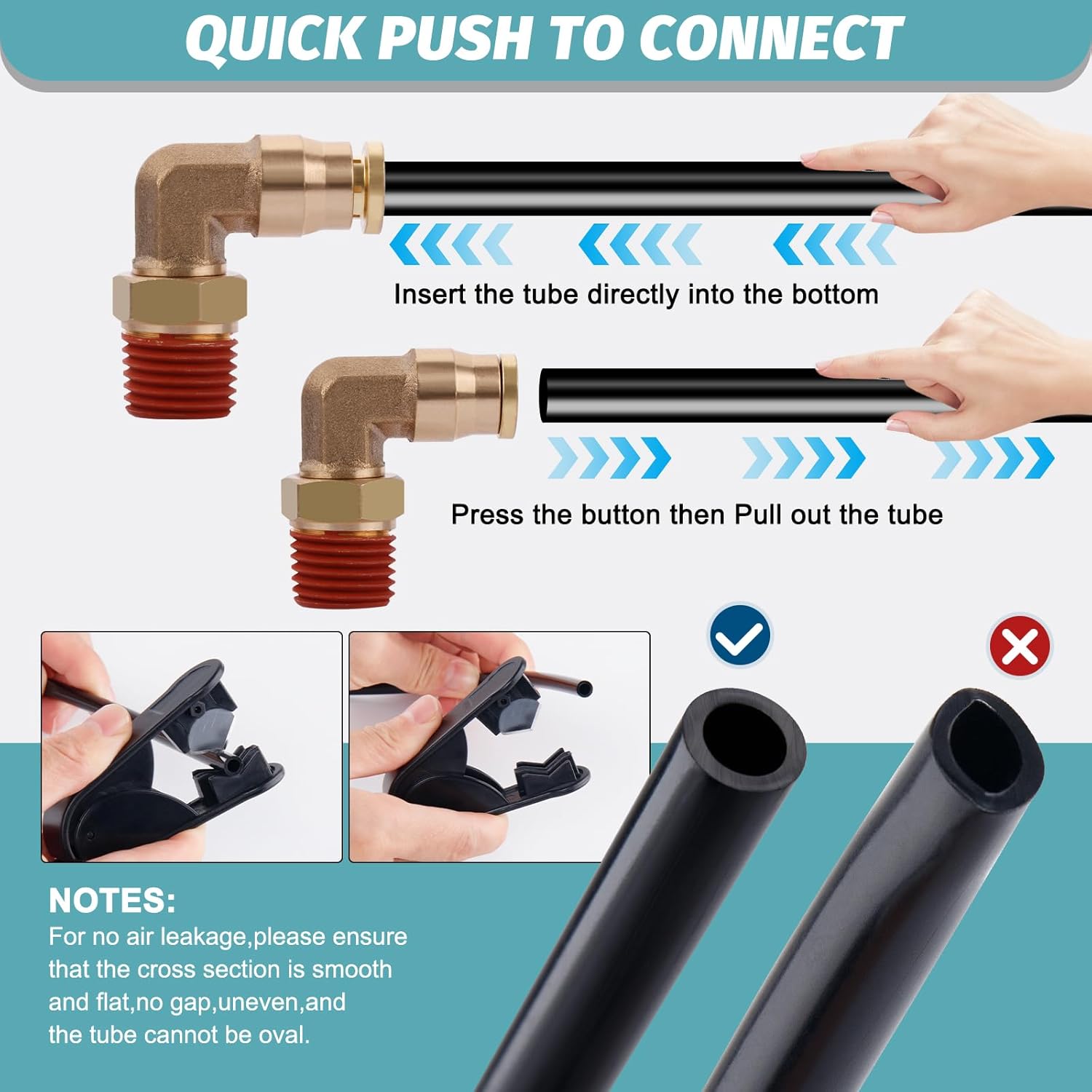 50FT 1/4 Air Hose Brass Fittings Kit 11pcs 1/4" OD Quick Push to Connect DOT Brass Fittings 1/4 SAE J844 PA12 Nylon Air Line Tubing with Cutter for Air Suspension Kit Truck Trailer Brake System