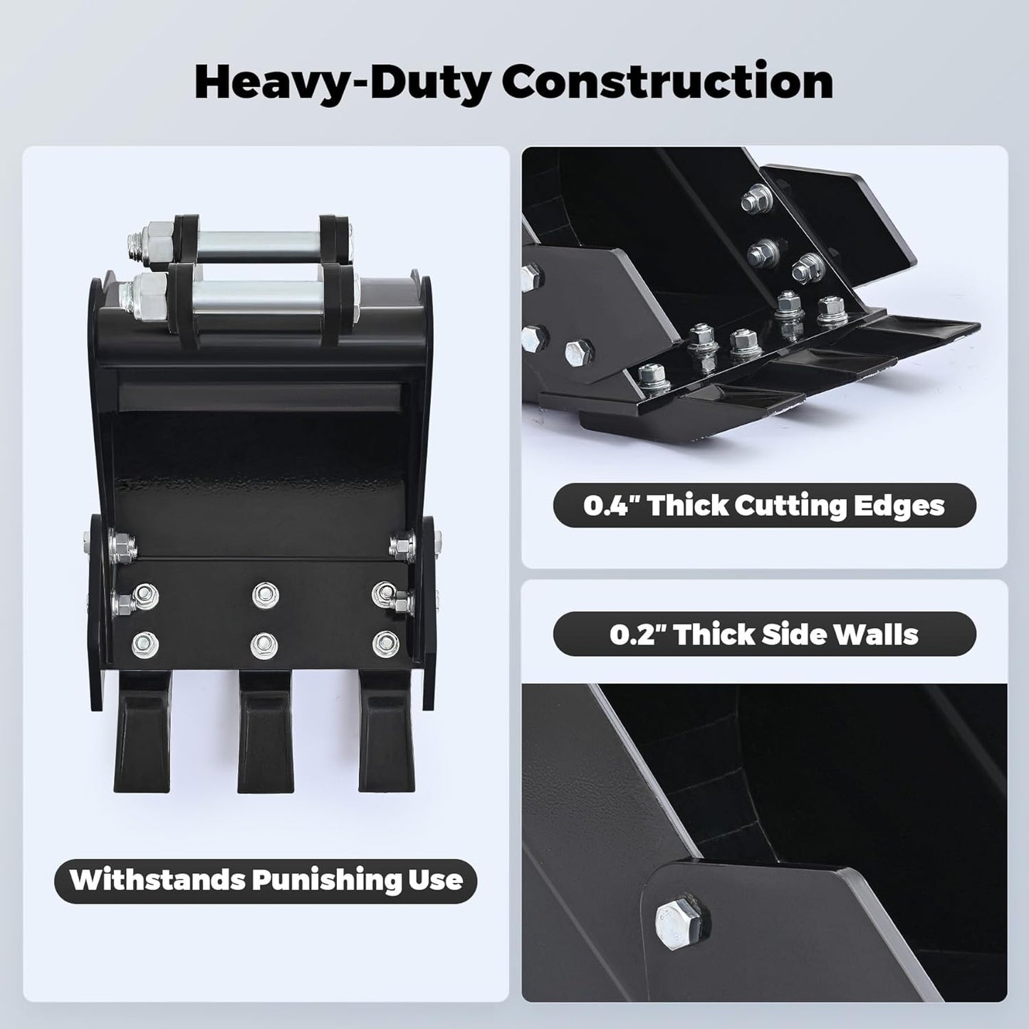 AHM 300mm Narrow Digging Bucket Attachment for Mini Excavators Diggers Trenching, 2 Tons Small Digger Track Crawler Trench Bucket with Metal Teeth 0.98in Hole Diameter