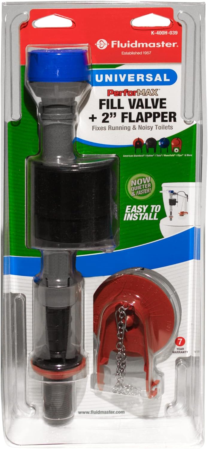 Fluidmaster K-400H-039 High Performance Toilet Fill Valve with 2-Inch Adjustable Toilet Flapper Kit
