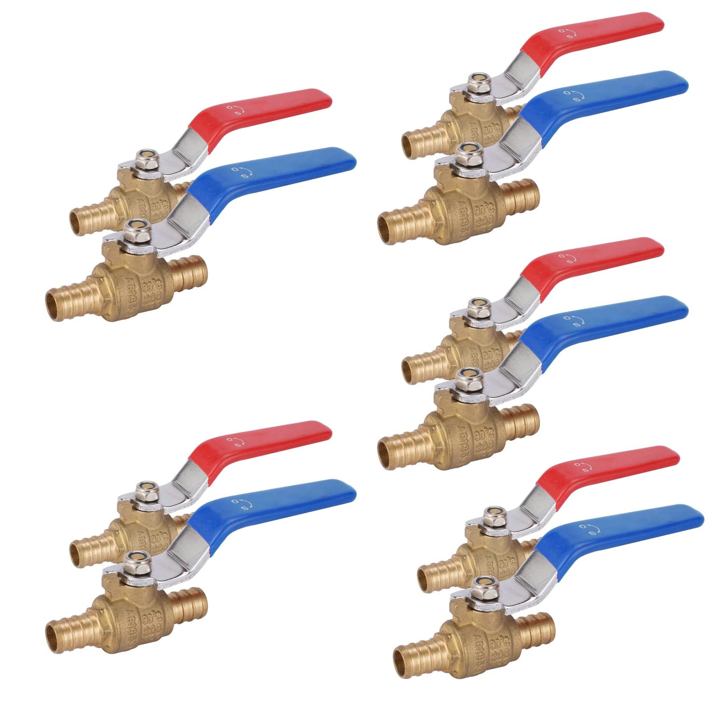 10 Pack 1/2 Inch PEX Shut Off Valve,1/4 Inch Turn Full Port Ball Valves,Hot (Red) Cold (Blue) Water Shut-off Stop Valve,Pex Brass Ball Valves