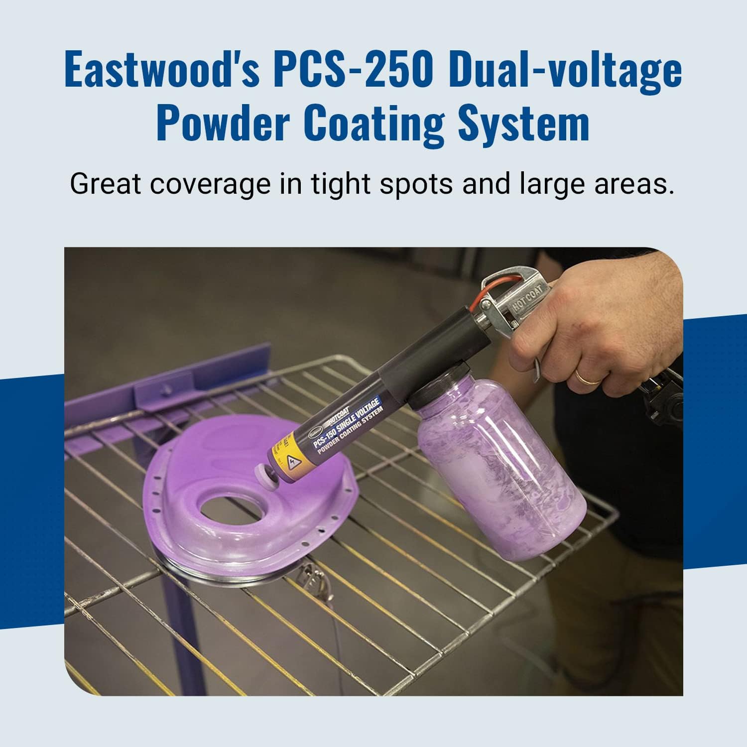 Eastwood Hotcoat PCS-250 Powder Coating System | Innovative Dual Voltage with Minimal Overspray and Larger Ground Clamp | Powder Coating Machine with Clear Bottle