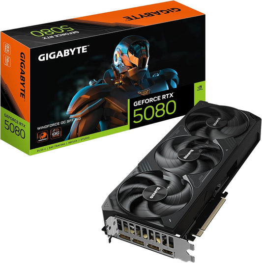 Gigabyte GeForce RTX 5080 WINDFORCE OC SFF 16G Graphics Card - 16GB GDDR7, 256bit, PCI-E 5.0, 2670MHz Core Clock, 3 x DP 2.1a, 1 x HDMI 2.1b, GV-N5080WF3OC-16GD