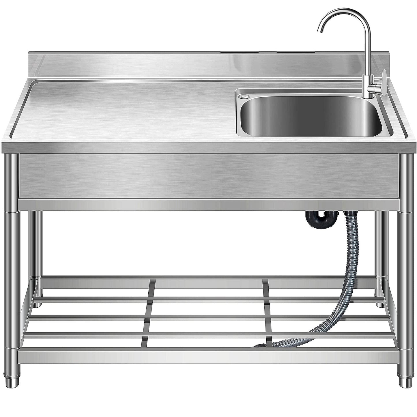 Free Standing Stainless-Steel Single Bowl Commercial Restaurant Kitchen Sink Set w/Faucet, Prep & Utility Washing Hand Basin w/Storage Shelve, laundry tub for Indoor Outdoor (22in)