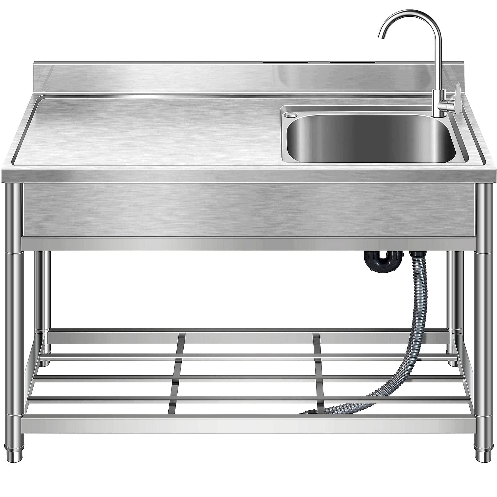 Free Standing Stainless-Steel Single Bowl Commercial Restaurant Kitchen Sink Set w/Faucet, Prep & Utility Washing Hand Basin w/Storage Shelve, laundry tub for Indoor Outdoor (22in)