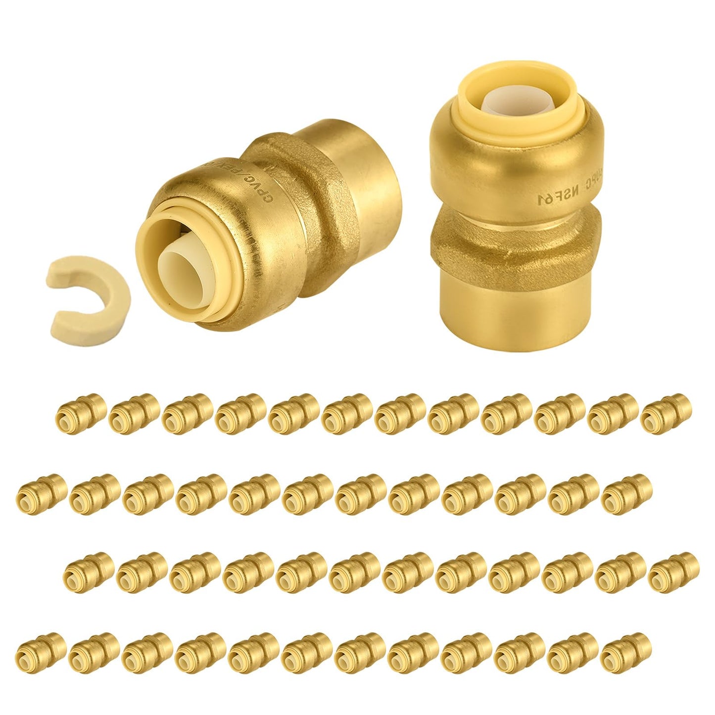 5 PCS Niikappu Push Fit 3/4 Inch x 1/2 Inch Female NPT Brass Adapters Push-Fit Fittings with Disconnect Clip to Connect PEX, Copper, CPVC Pipes