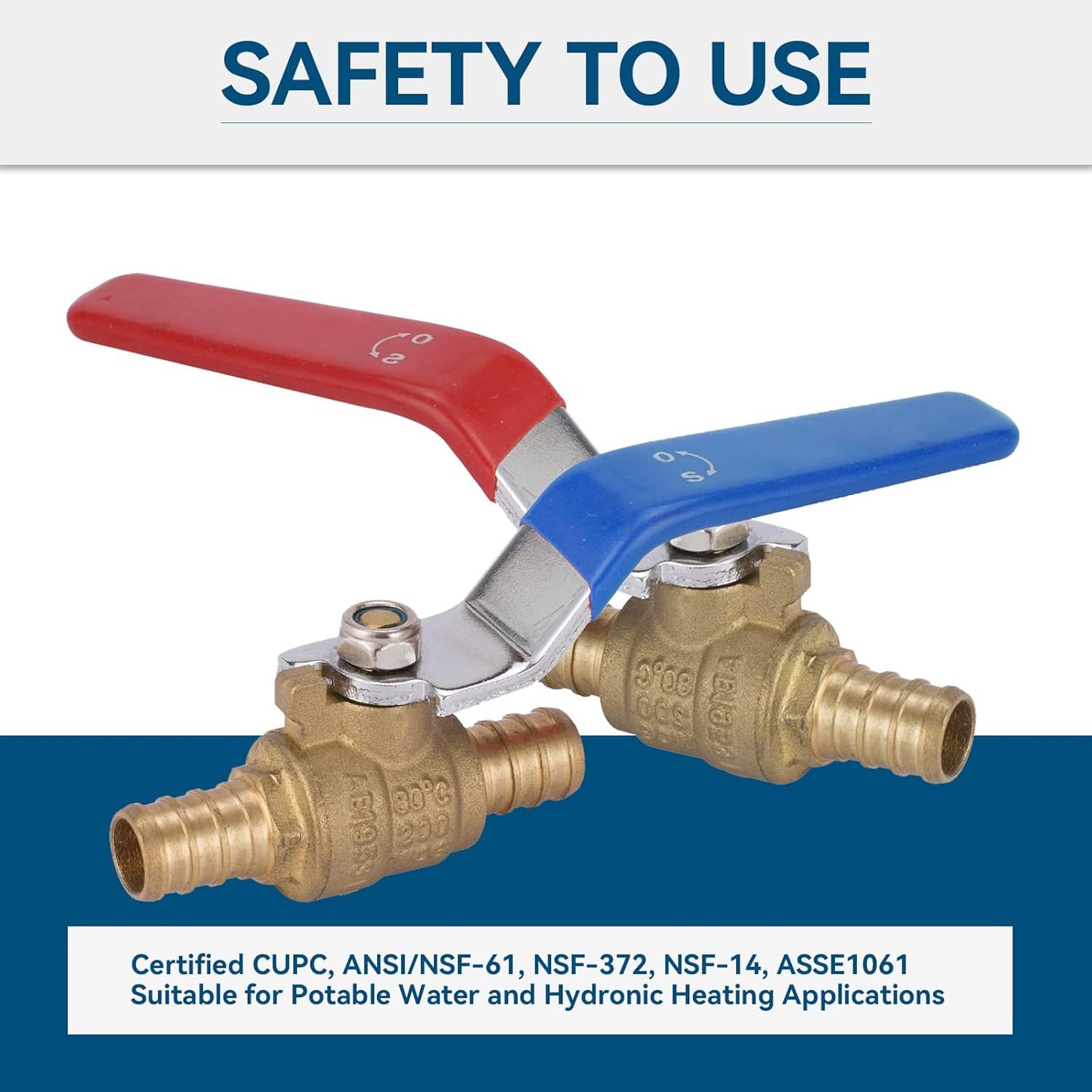 10 Pack 1/2 Inch PEX Shut Off Valve,1/4 Inch Turn Full Port Ball Valves,Hot (Red) Cold (Blue) Water Shut-off Stop Valve,Pex Brass Ball Valves