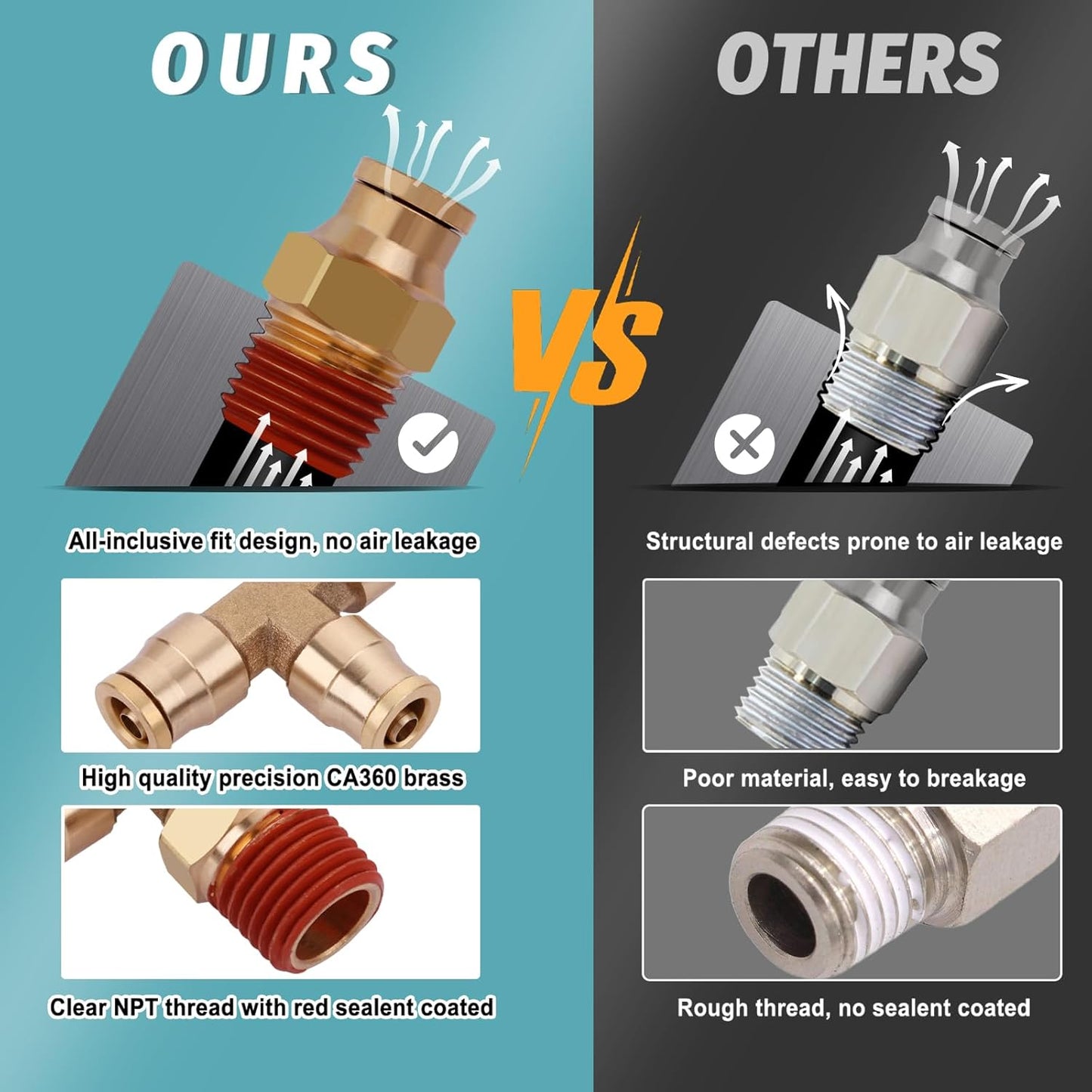 50FT 1/4 Air Hose Brass Fittings Kit 11pcs 1/4" OD Quick Push to Connect DOT Brass Fittings 1/4 SAE J844 PA12 Nylon Air Line Tubing with Cutter for Air Suspension Kit Truck Trailer Brake System