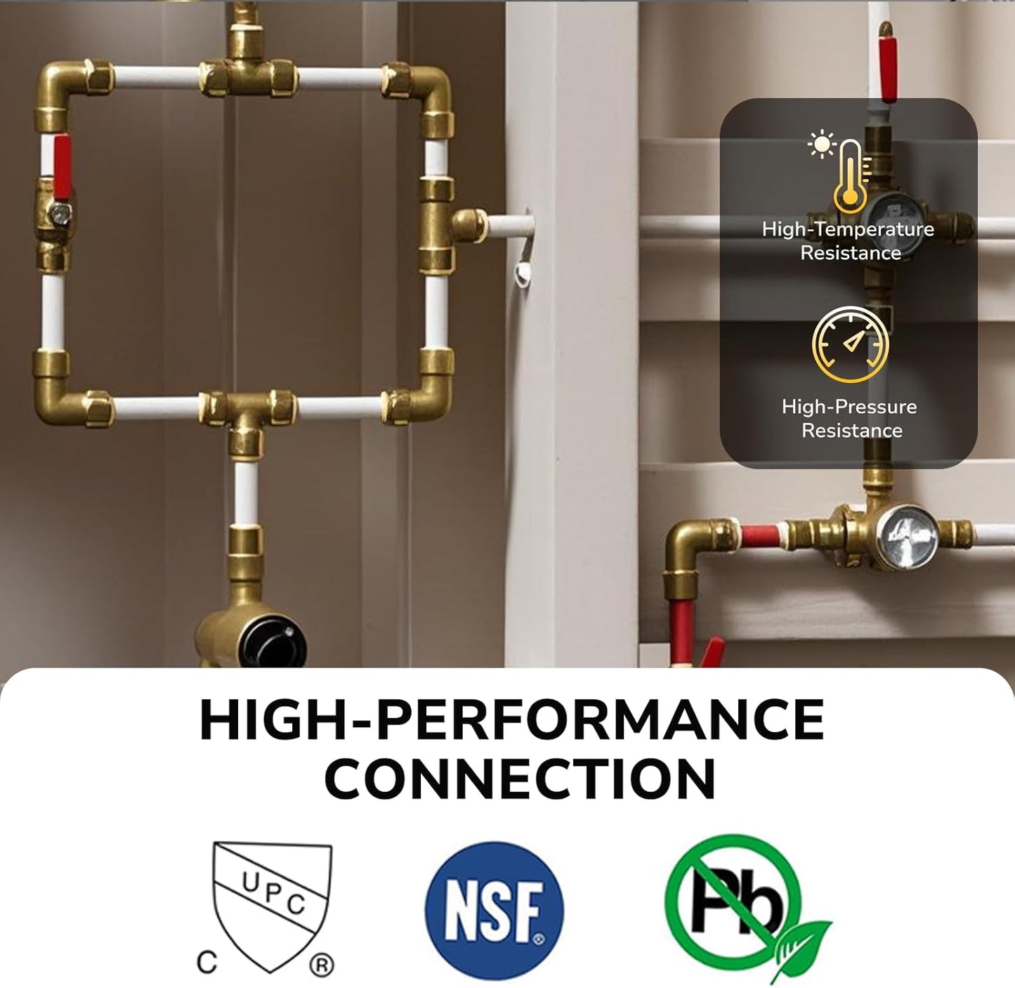 12 Pack 1/2" Pushfit Straing Coupling, Pex Fitting for Copper, CPVC Pipe, Brass Push to Connect Plumbing Fitting with Upgraded Stiffener