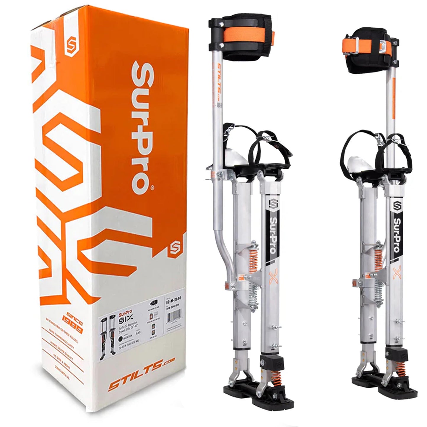 SurPro Double-Sided Drywall Stilts, Magnesium Base, 26” - 40” Height, QuadLock Contractor-Grade Stilts with Patented Flexion Foot System (S2X-M-2640) for Drywallers, Painters, Stilts Drywall