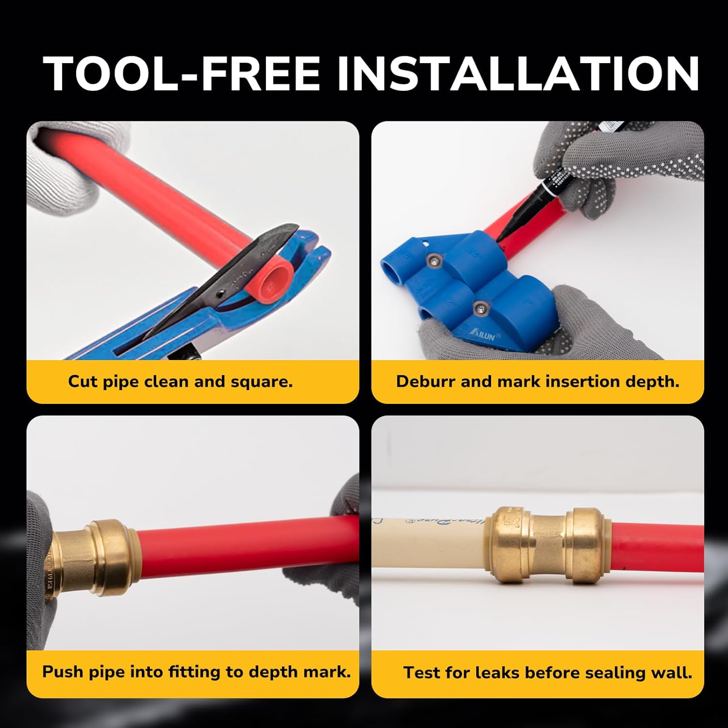 12 Pack 1/2" Pushfit Straing Coupling, Pex Fitting for Copper, CPVC Pipe, Brass Push to Connect Plumbing Fitting with Upgraded Stiffener