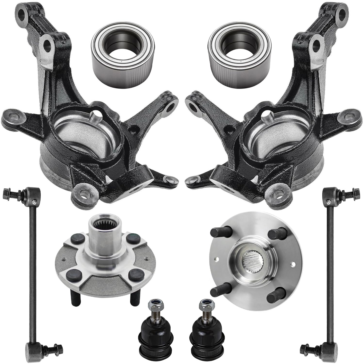 Detroit Axle - 10pc Front Loaded Knuckles Kit for 2014 2015 2016 2017 Hyundai Accent, 2 Steering Knuckles 2 Wheel Hubs Assembly 2 Wheel Bearings 2 Lower Ball Joints 2 Sway Bars Replacement