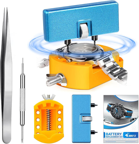 JOREST Watch Battery Replacement Tool Kit, Watch Wrench Back Remover for Rotate Open Watch Cover, Watch Case Opener Set with Watch Back Remover Holder, Only for Grooved Watches