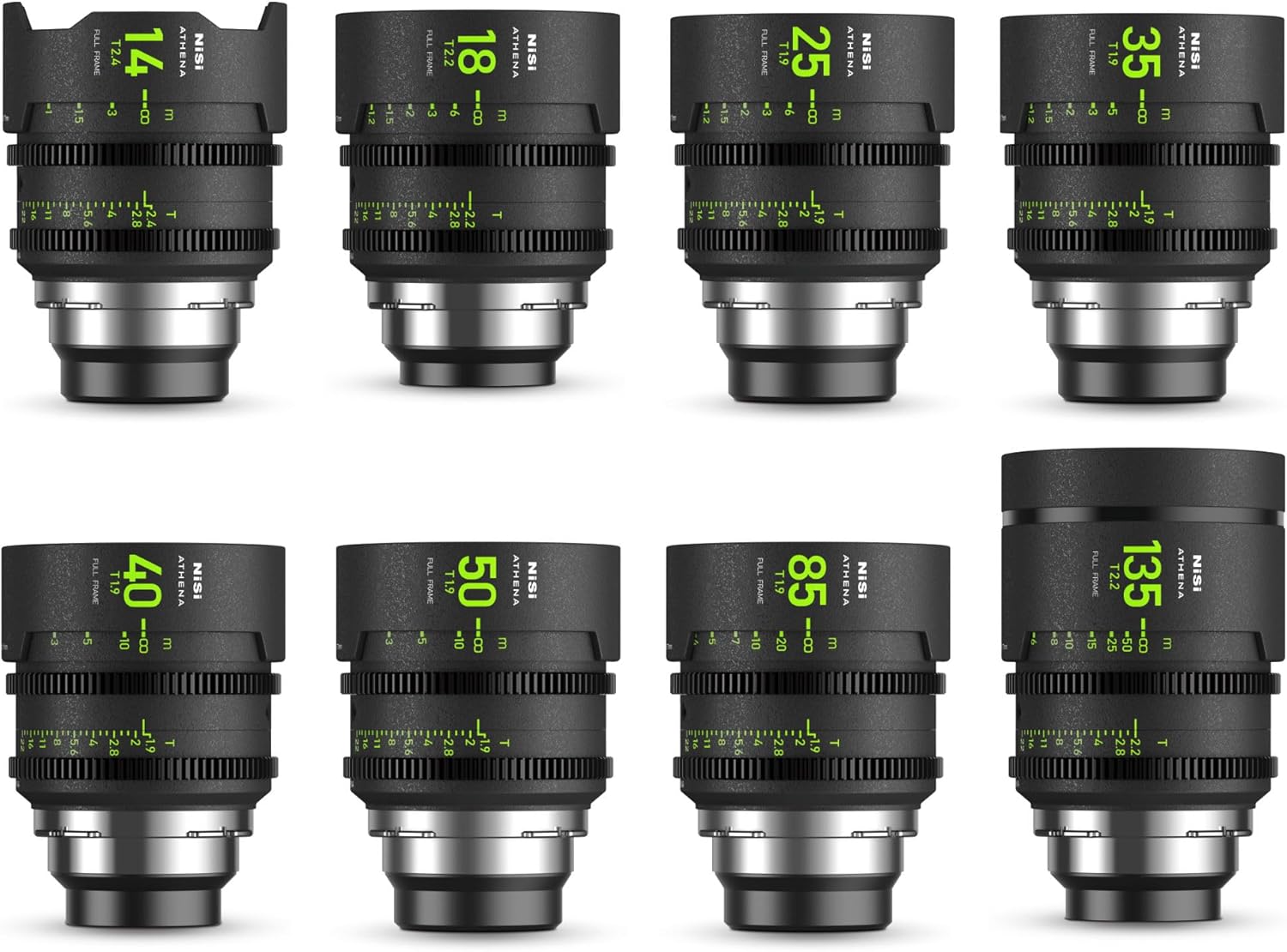 NiSi Athena Prime Full Frame Cinema Lens Master Kit with 8 Lenses 14mm T2.4, 18mm T2.2, 25mm T1.9, 35mm T1.9, 40mm T1.9, 50mm T1.9, 85mm T1.9, 135mm T2.2 + Hard Case (PL Mount)