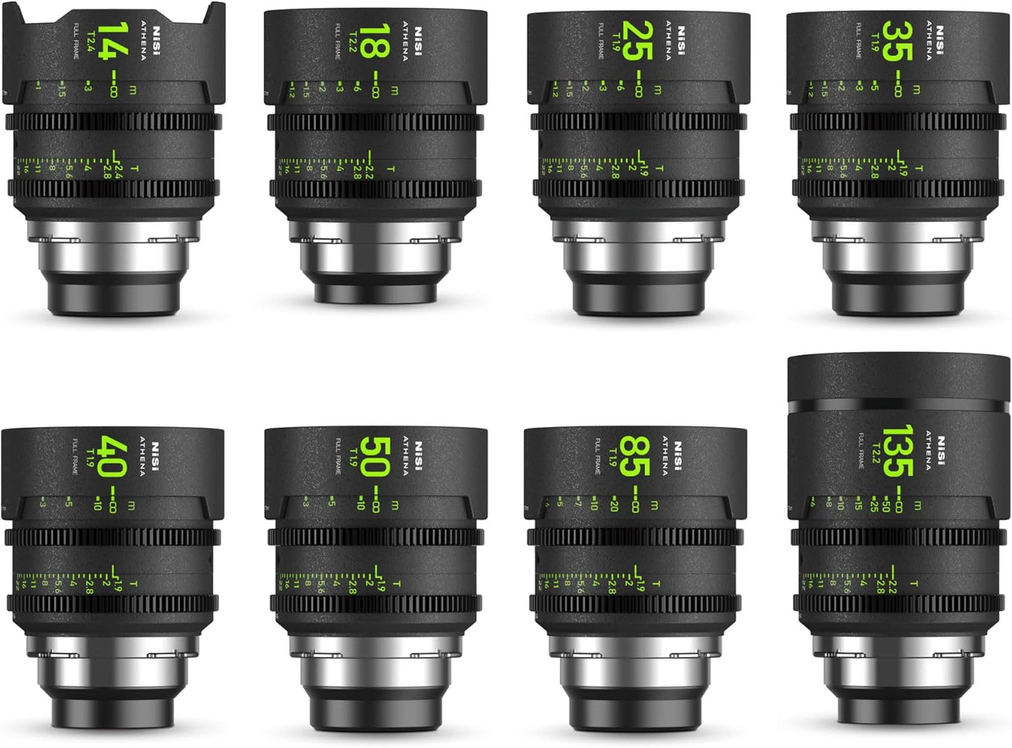 NiSi Athena Prime Full Frame Cinema Lens Master Kit with 8 Lenses 14mm T2.4, 18mm T2.2, 25mm T1.9, 35mm T1.9, 40mm T1.9, 50mm T1.9, 85mm T1.9, 135mm T2.2 + Hard Case (PL Mount)