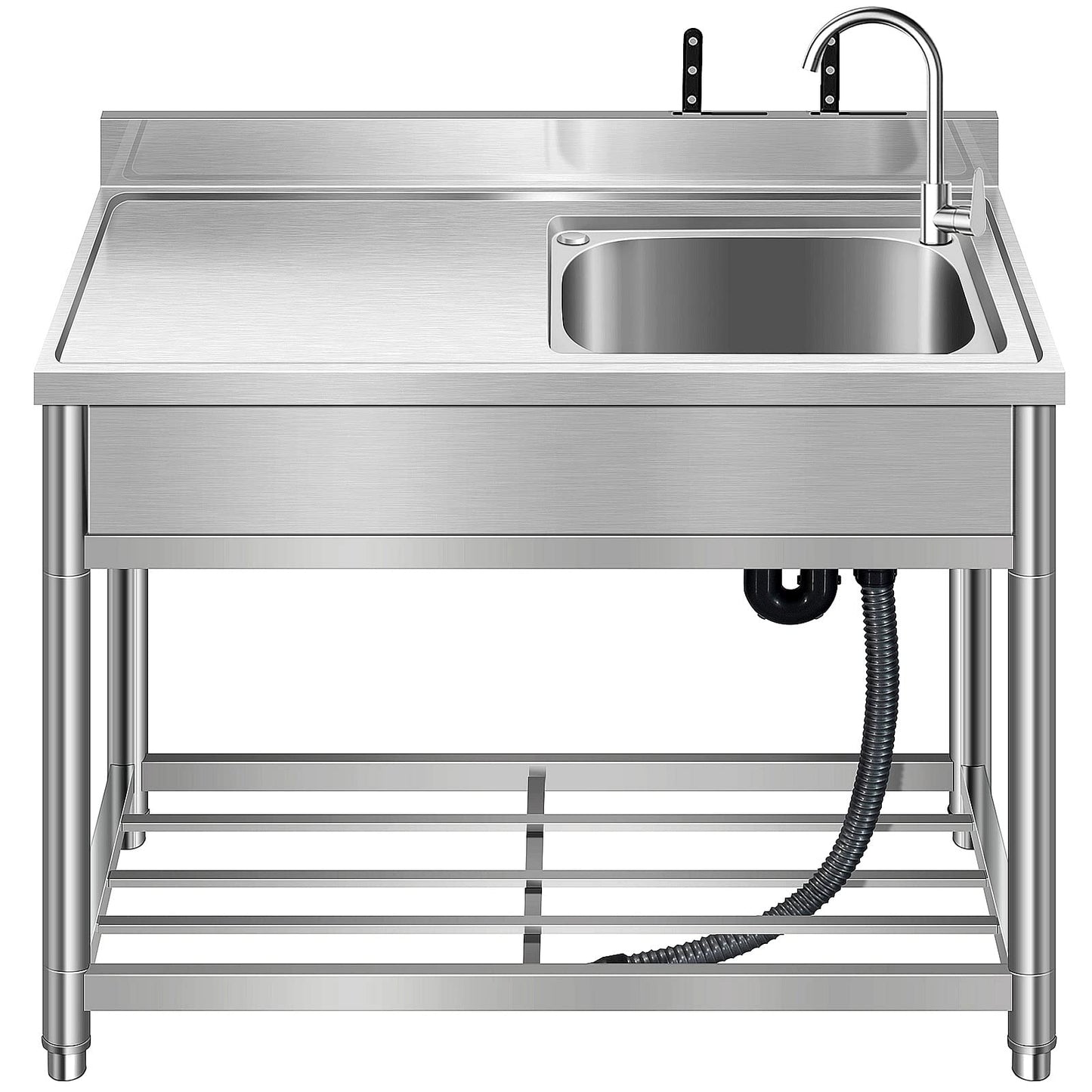 Free Standing Stainless-Steel Single Bowl Commercial Restaurant Kitchen Sink Set w/Faucet, Prep & Utility Washing Hand Basin w/Storage Shelve, laundry tub for Indoor Outdoor (22in)
