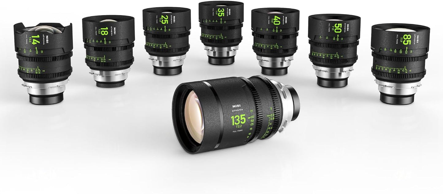 NiSi Athena Prime Full Frame Cinema Lens Master Kit with 8 Lenses 14mm T2.4, 18mm T2.2, 25mm T1.9, 35mm T1.9, 40mm T1.9, 50mm T1.9, 85mm T1.9, 135mm T2.2 + Hard Case (PL Mount)