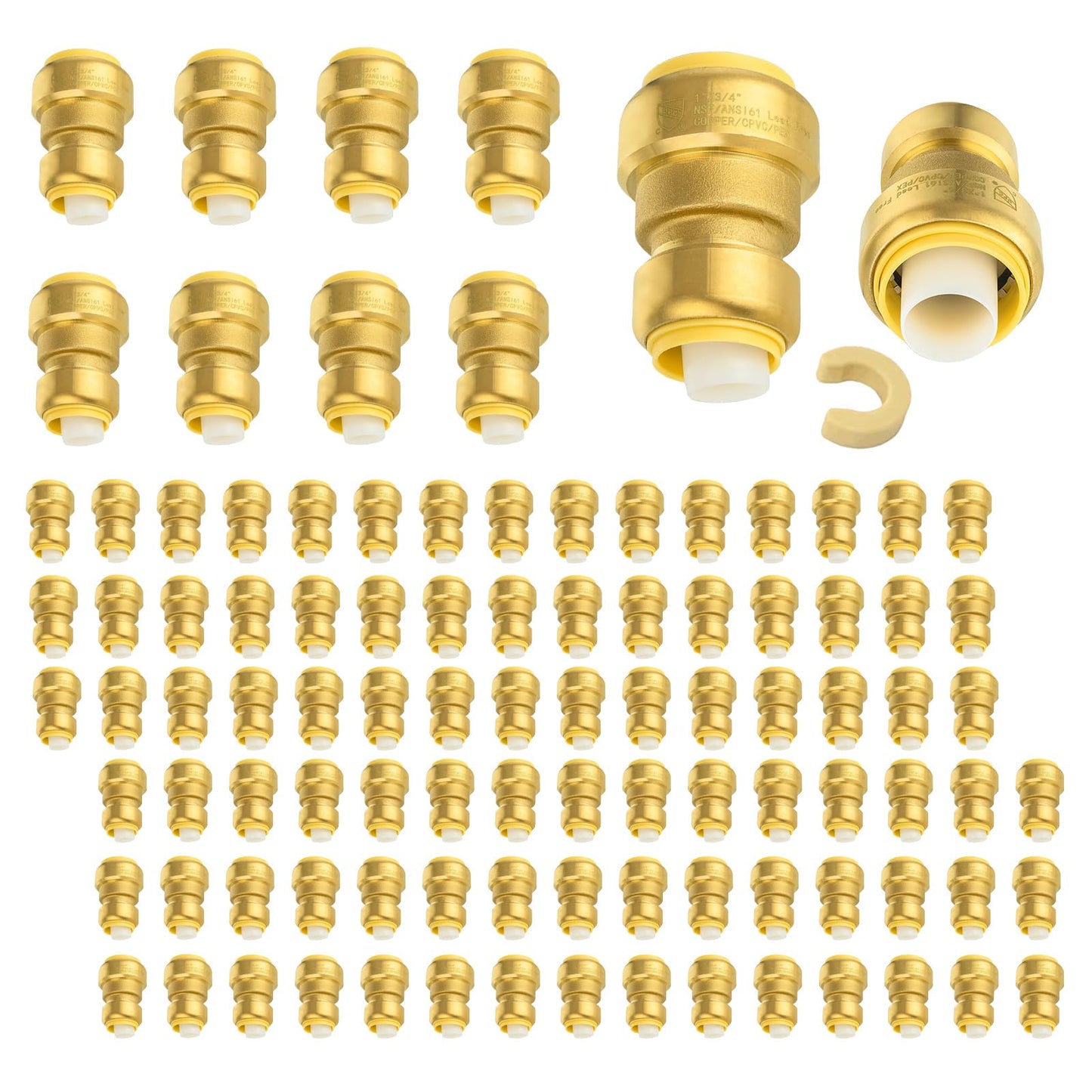 5-Pack Niikappu Push Fit Fittings, 3/4" x 3/4" Brass Plumbing Fittings to Connect PEX, Copper, CPVC, Brass Straight Coupling With Disconnect Clip(PF008-5Pack)