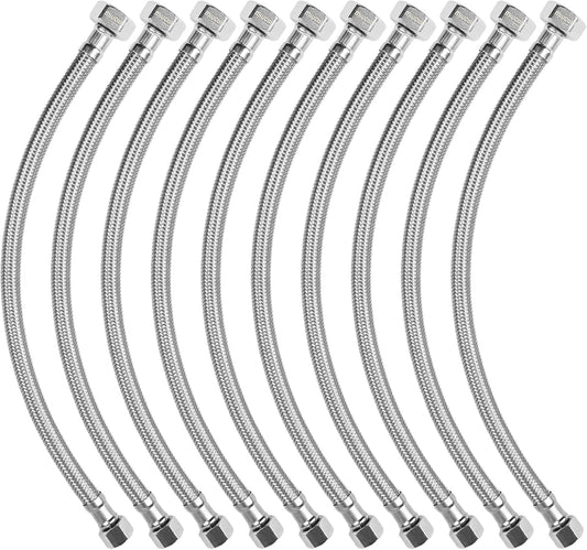 [10-Pack 36 Inch] 1/2" FIP x 3/8" COMP Faucet Supply Lines, Bathroom Faucet Hose Connector, 304 Stainless Steel Braided Water Supply Line