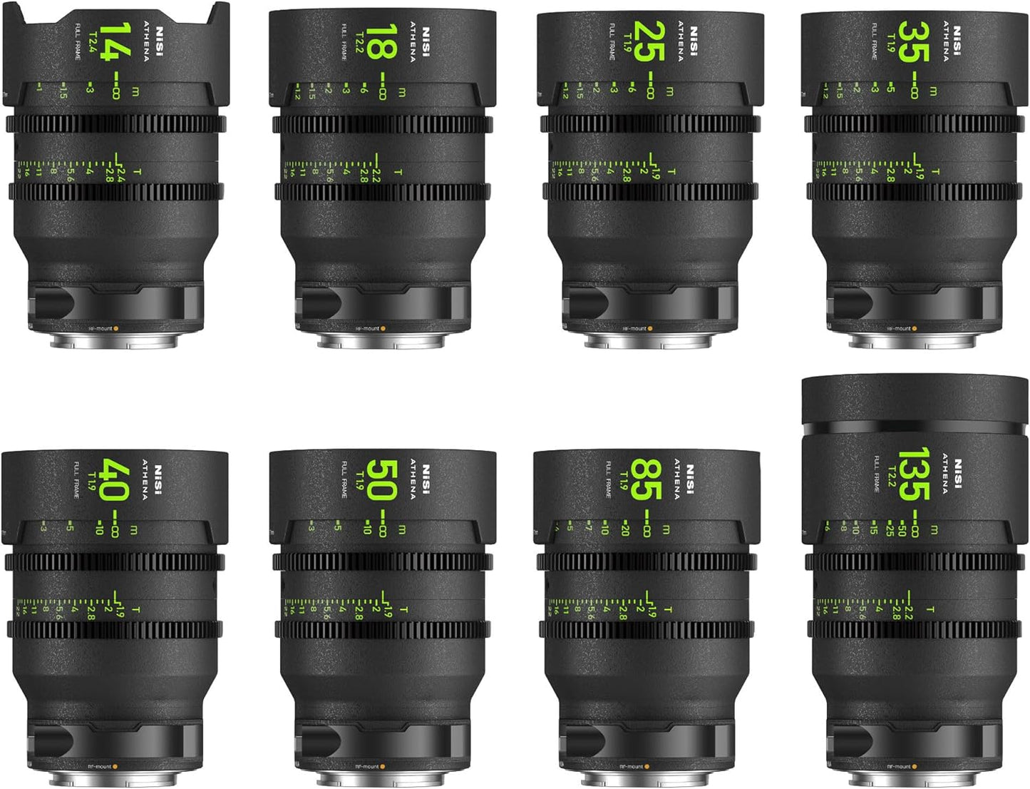 NiSi Athena Prime Full Frame Cinema Lens Master Kit with 8 Lenses 14mm T2.4, 18mm T2.2, 25mm T1.9, 35mm T1.9, 40mm T1.9, 50mm T1.9, 85mm T1.9, 135mm T2.2 + Hard Case (RF Mount)
