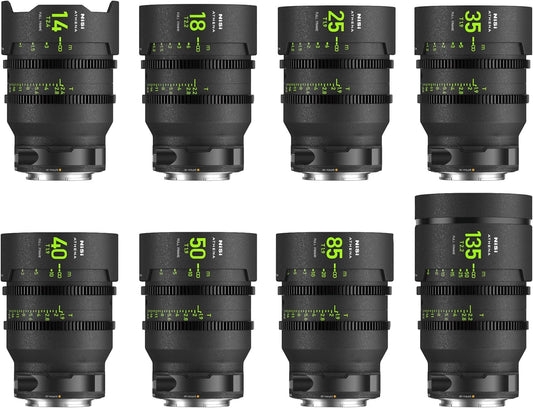 NiSi Athena Prime Full Frame Cinema Lens Master Kit with 8 Lenses 14mm T2.4, 18mm T2.2, 25mm T1.9, 35mm T1.9, 40mm T1.9, 50mm T1.9, 85mm T1.9, 135mm T2.2 + Hard Case (RF Mount)