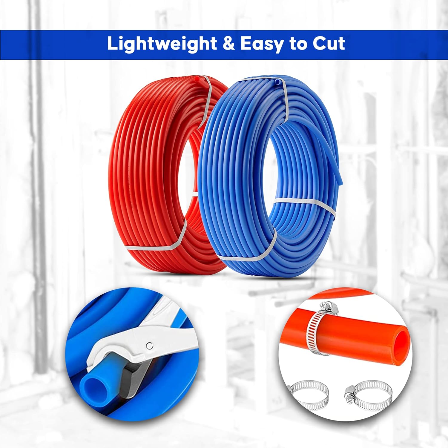 PEX B Tubing - 2 Rolls of PEX Tubing - 1/2 Inch X 100 ft Blue and Red Pipe - Non-Barrier Radiant Heating Plumbing for Cold and Hot Water (Type B)
