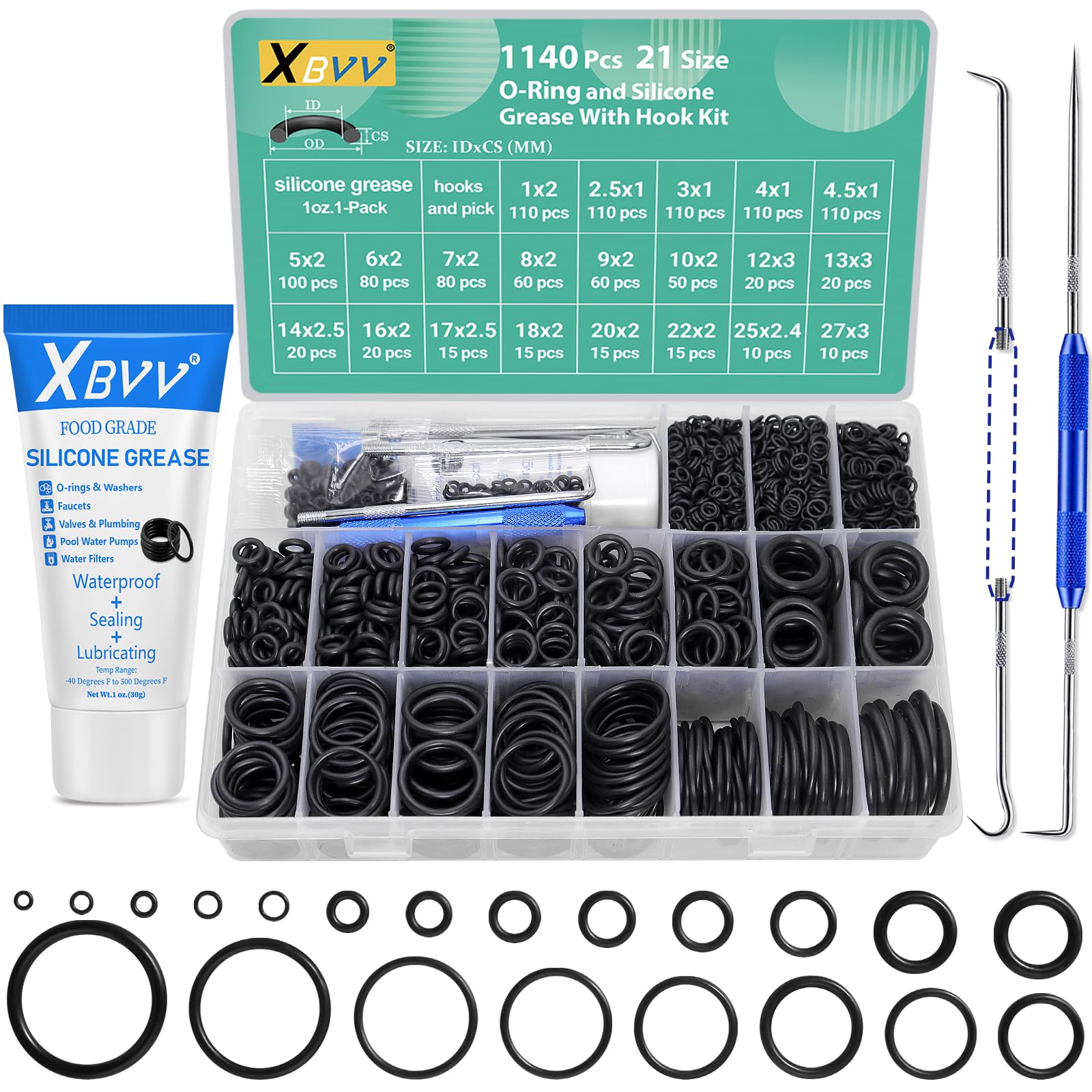 37 Size 1075 Pcs Faucet Washers & O-Rings Kit & Plumbing Gasket 3-in-1 Home Universal Rubber Washers Assortment Kit for Faucet Hose Spigot Plumbing Seal Repair with Pick Hook