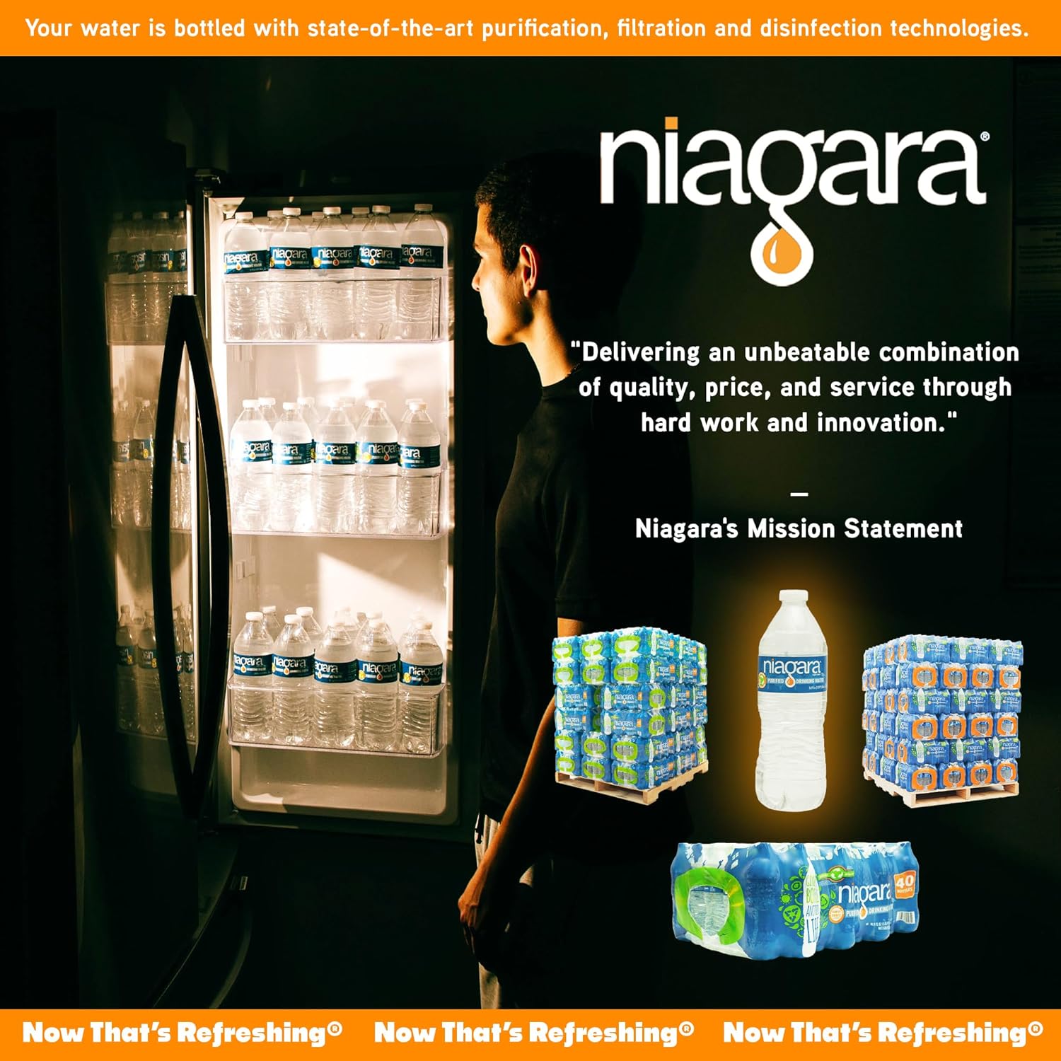 Niagara Purified Drinking Water - 16.9oz Bottles, 40 bottles per case 48 cases per pallet - Full Pallet - 1920 Bottles delivered by Waterpallets