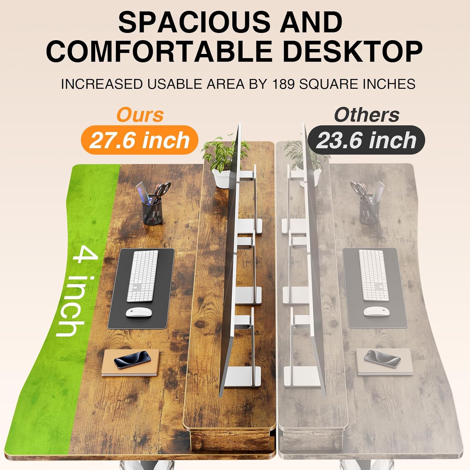 Veken 63"×27.6" Adjustable Standing Desk with Drawers, Ergonomic Computer Desk with Monitor Shelf, Home Office Desk for Work, Study, Gaming, Writing, Brown