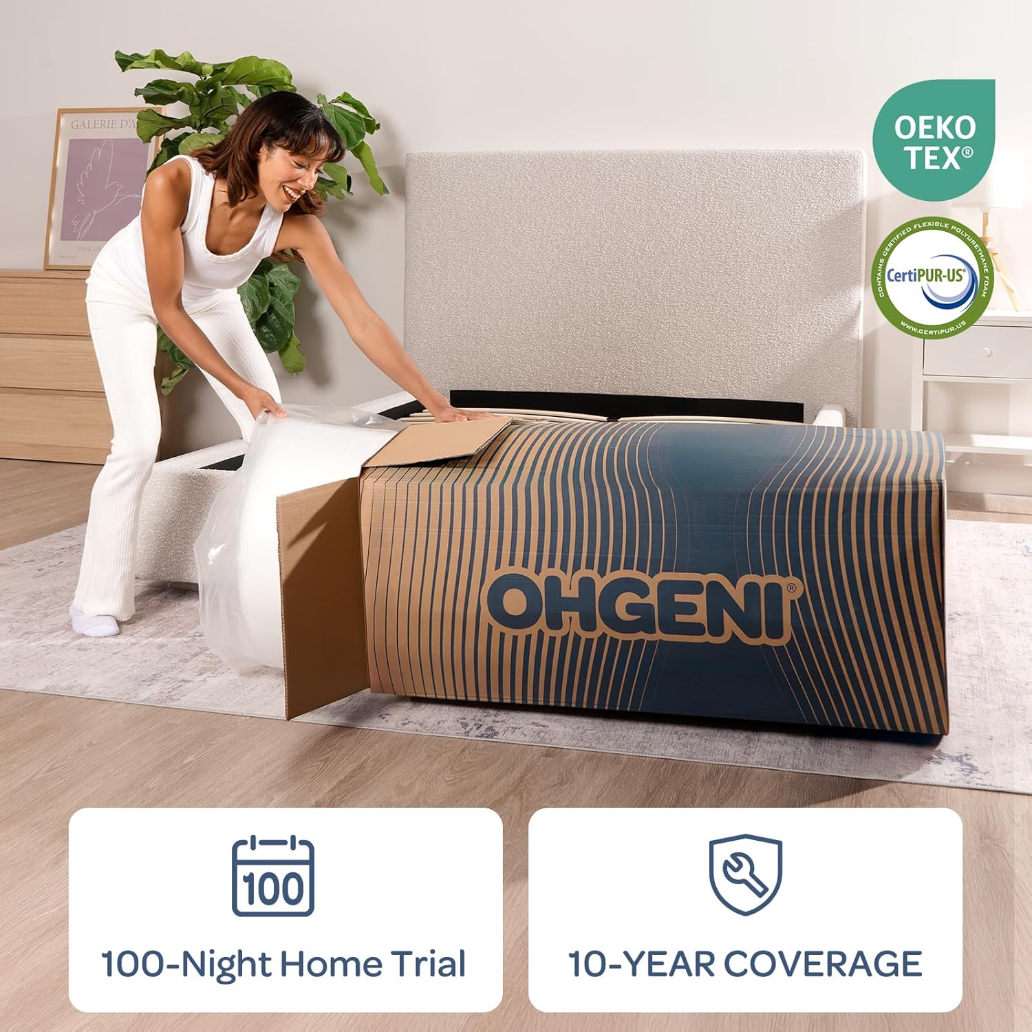 OhGeni 14 Inch Cooling Queen Size Mattress, Hybrid Gel-infused Memory Foam Bed Mattresses in a Box, Medium Feel Cool Top Fabric,Individual Pocket Spring, 3-Zone design & Reinforced Edge Support, Black