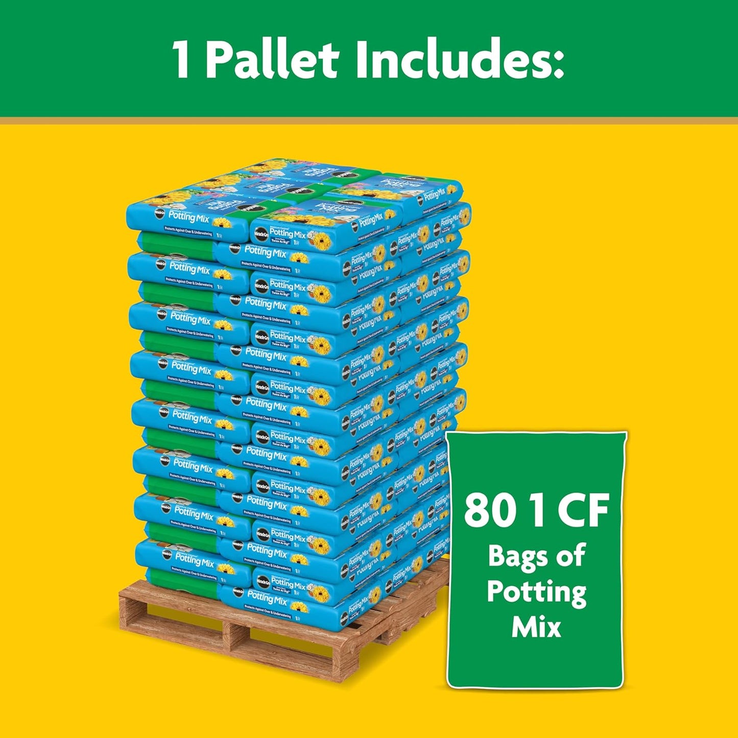 Miracle-Gro Moisture Control Potting Mix Bulk Pallet, for Container Plants, Protects Against Over- and Under-Watering, 1 cu. ft. Bags, Pallet of 80