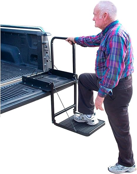 Great Day Truck N' Buddy Folding Tailgate Step/Seat Platform for Work Flatbed Trucks and Equipment Trailers - 300 lbs Weight Capacity - Black Powder-Coated Finish, TNB2000B