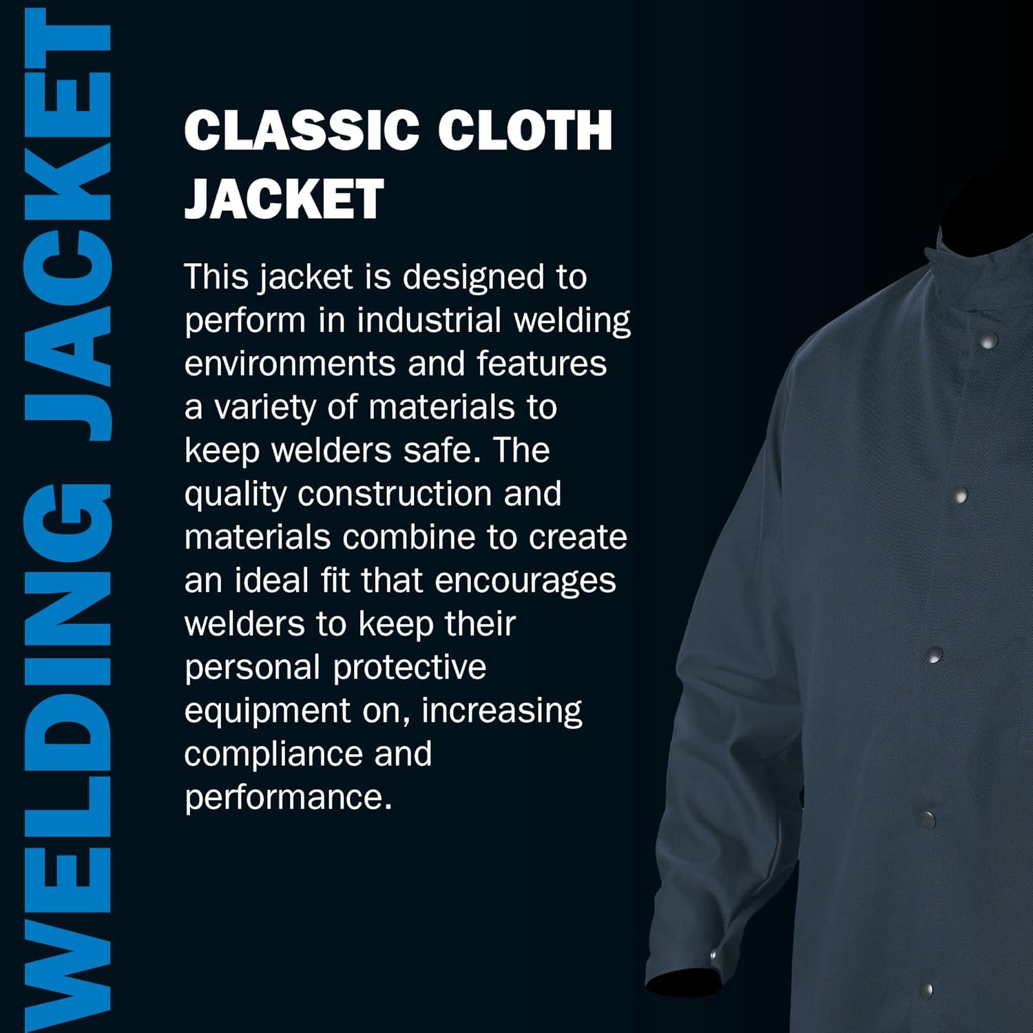 Miller Classic Cloth Jacket - 9oz Navy Cotton Welding Jacket XL - Everyday-Use Welder Jacket for Men & Women - Light-Duty Cloth Jackets for Welding - Flame Resistant Jackets (Navy Blue)