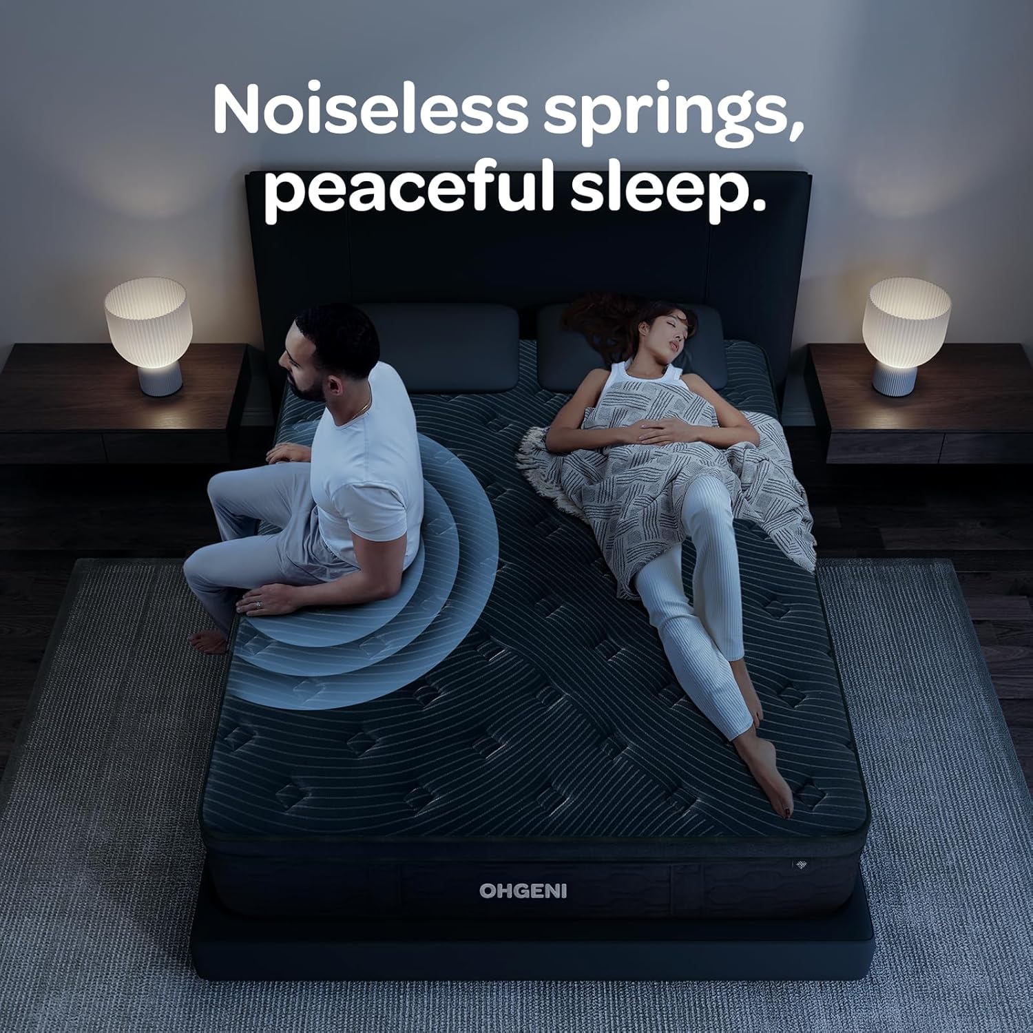 OhGeni 14 Inch Cooling Queen Size Mattress, Hybrid Gel-infused Memory Foam Bed Mattresses in a Box, Medium Feel Cool Top Fabric,Individual Pocket Spring, 3-Zone design & Reinforced Edge Support, Black