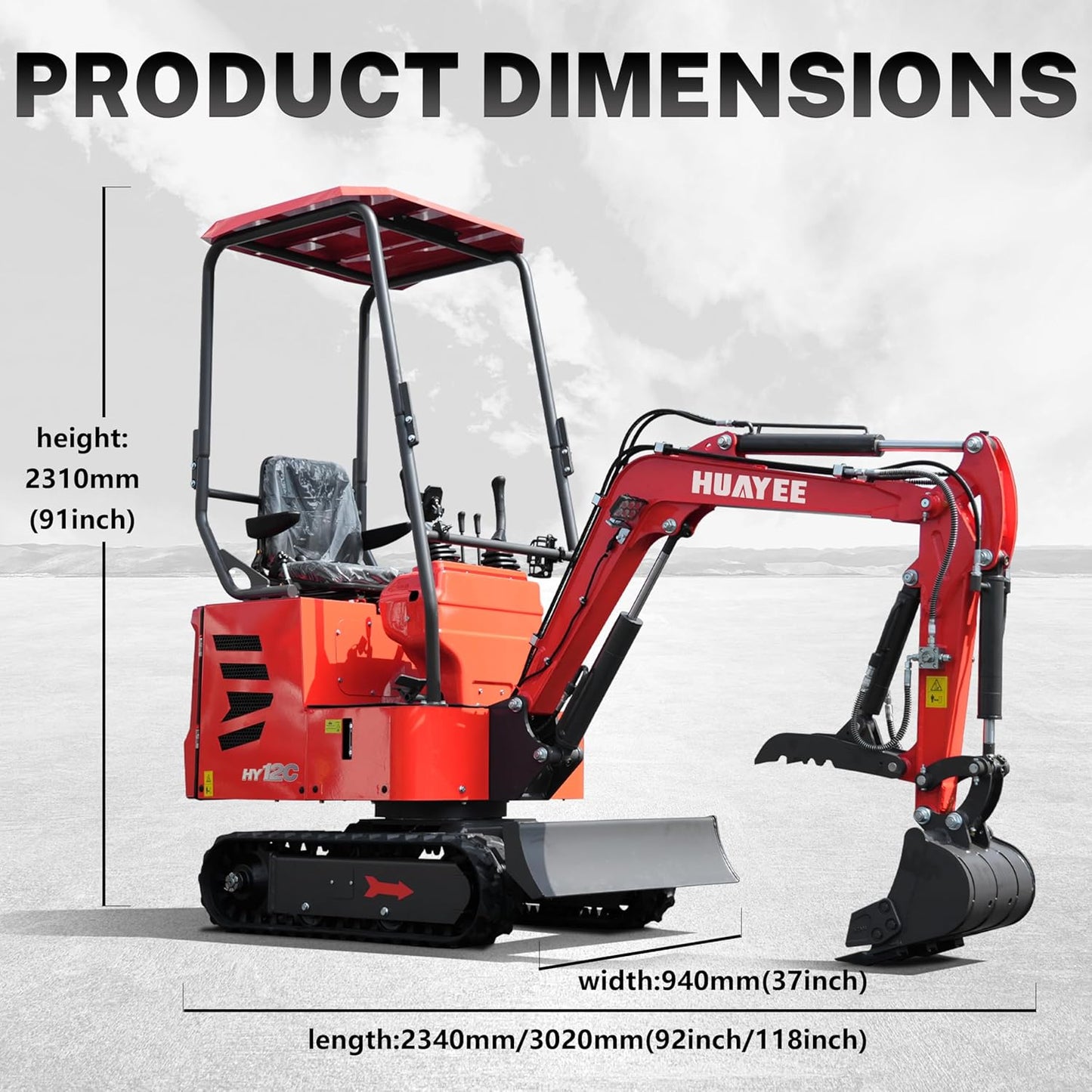 HY12C 1.2 Ton Mini Excavator with Hydraulic Thumb, 13.5HP Gasoline Engine EPA Certified, Compact Tracked Digger for Material Handling, Trenching, Landscaping, Includes delivery & unloading services