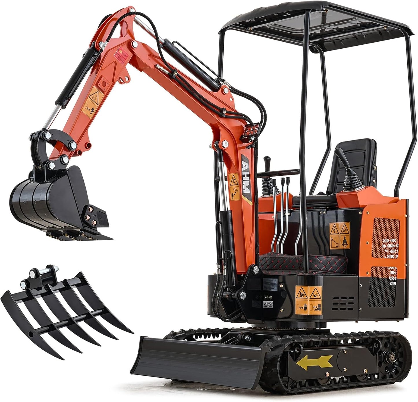 AMH Mini Excavator Machine with Rake, 2866 Pounds Crawler Excavator with 23 hp EPA Engine & Pilot Controls, Trench Digger with Canopy & Adjustable Seat for Garden Farm Park Construction Site