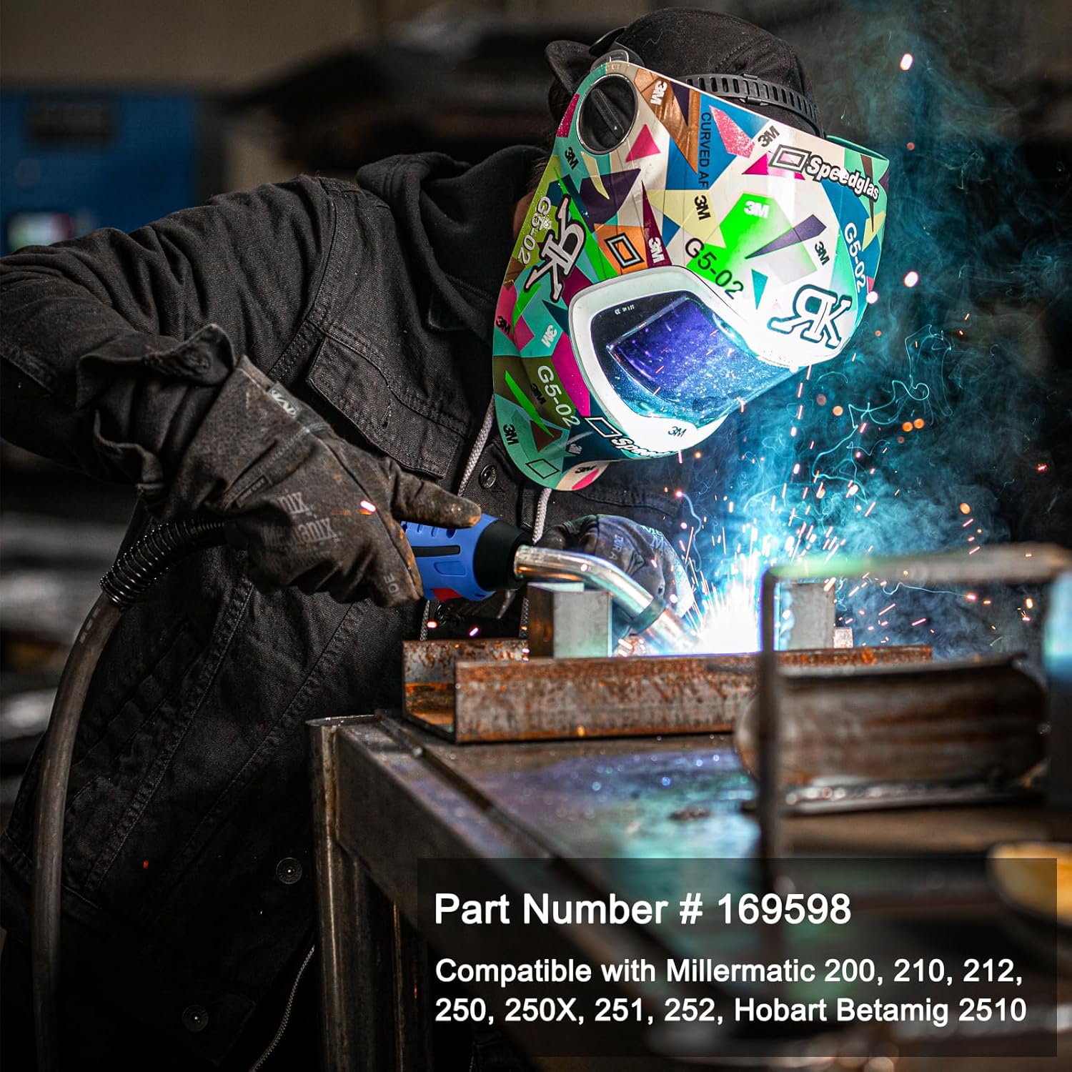 MIG Welding Gun Torch Stinger fits Miller M25 M-25 169598 Millermatic 200 210 212 250 250X 251 252 250Amp 15ft Miller Welder Replacement with MIG Welding Gun Kit .030" .035" 45" Tip-Nozzle-Diffuser