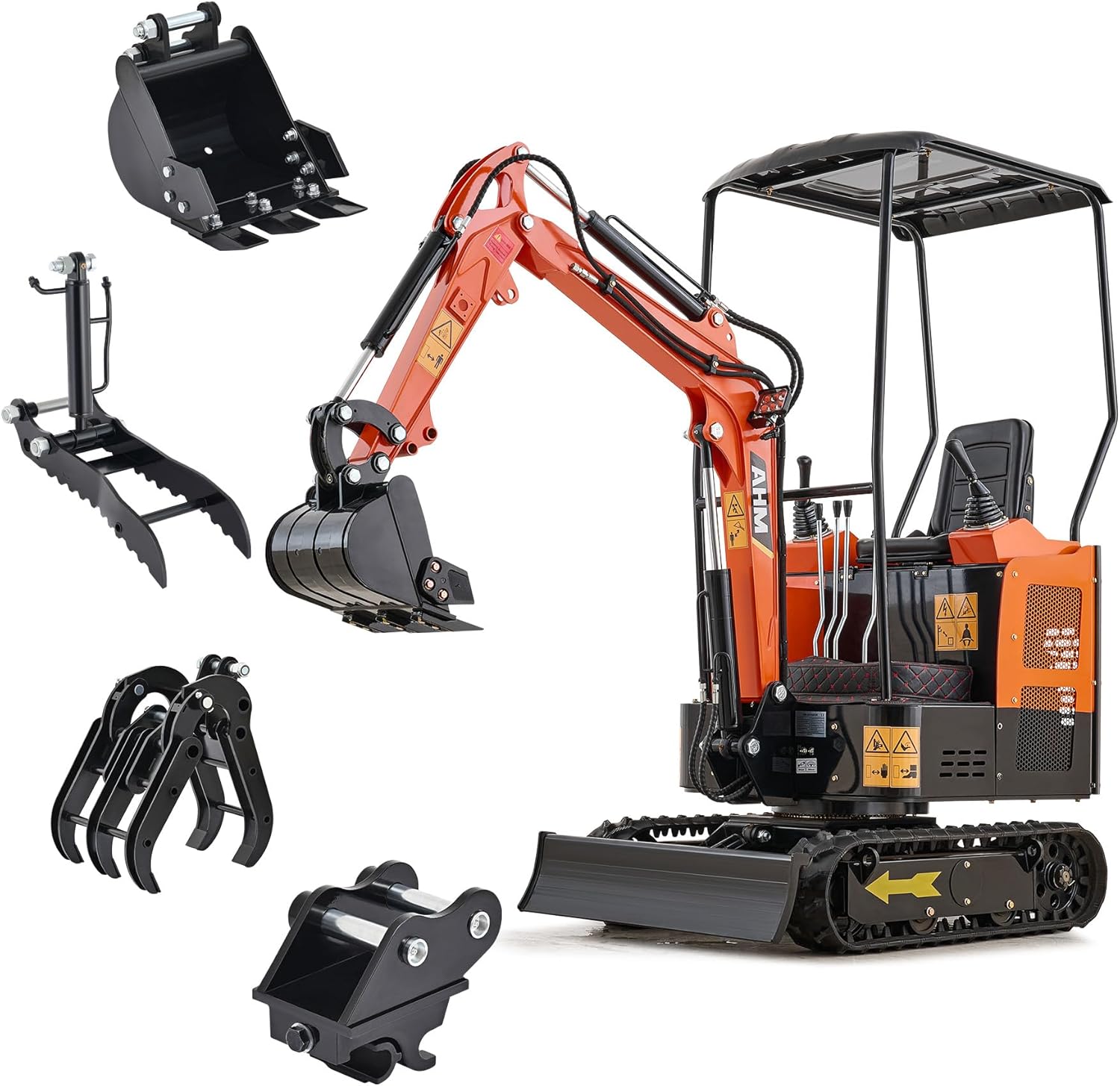 AMH 1.3 Ton Mini Excavator Machine with Hydraulic Thumb Grapple Quick Hitch Bucket, 23 hp Crawler Excavator with EPA Certified Engine, Trench Digger with Adjustable Seat for Farm Construction Site