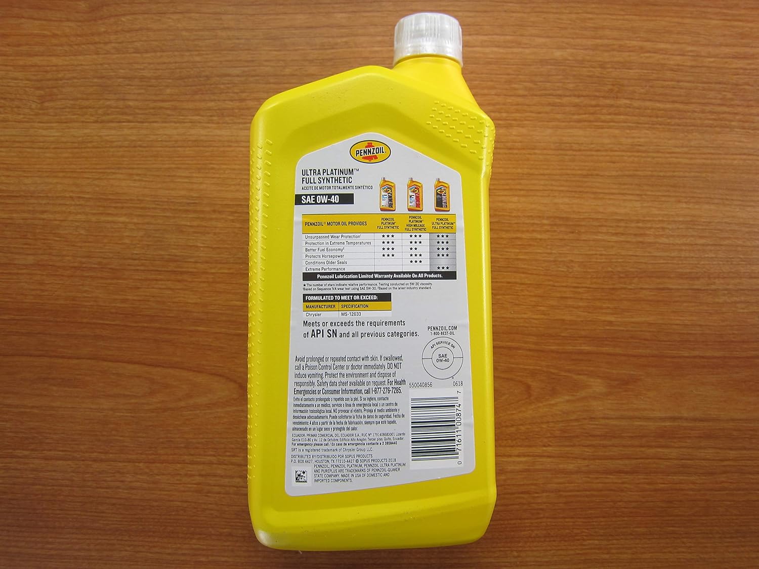 Mopar Chrysler Dodge Jeep Penzoil Ultra Platinum Full Synthetic 0W-40 7 Qts.