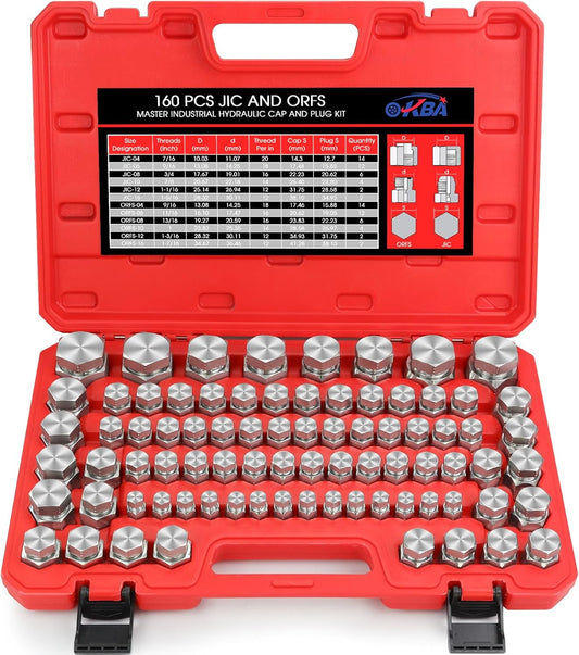 OKBA ORFS & JIC Caps and Plugs Kit,160PCS Hydraulic JIC Plugs and Caps Kit Set Dash Sizes 04 06 08 10 12 16
