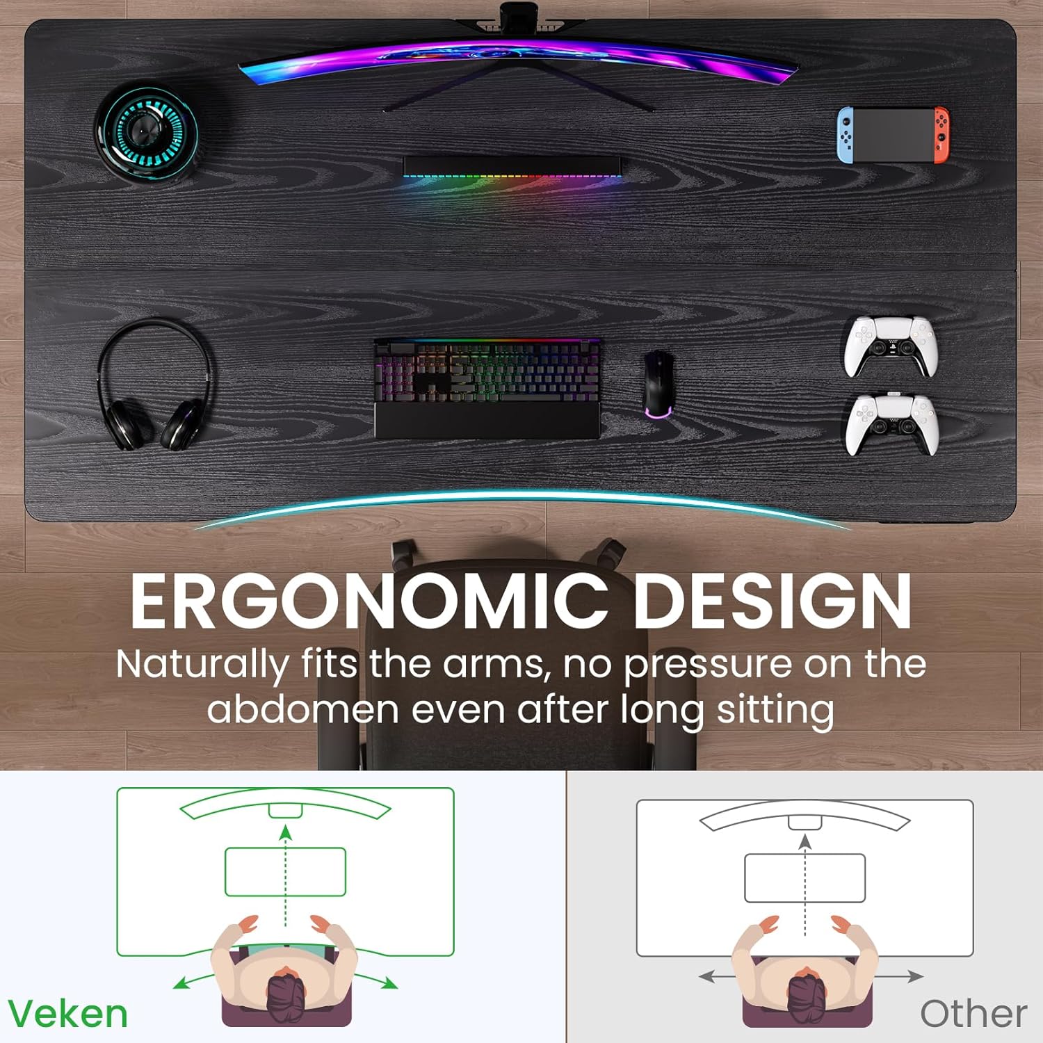 Veken 63 x 28 Inch Electric Standing Desk with Adjustable Height, Sit to Stand Computer Table for Study, Work or Gaming, Home Office Desk Black