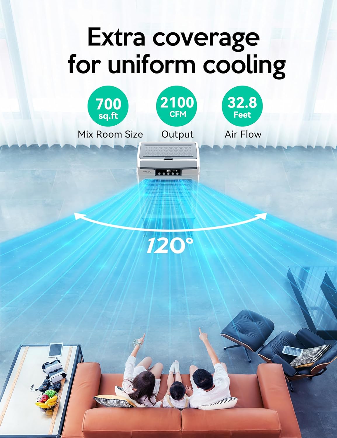 VAGKRI Swamp Cooler, 2100CFM Evaporative Air Cooler with 3 Modes & Wind Speeds, 120°Oscillation, 24H Timer, Portable Outdoor Air Conditioner with Auto Fill for Patio Garage Commercial Use, 8 Gallon