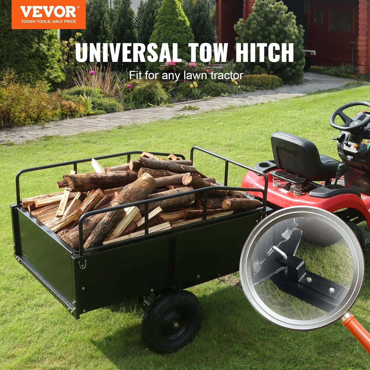 VEVOR Heavy Duty ATV Dump Cart - Steel Tow Behind trailer, 750 lbs, 15 Cubic Feet Garden Utility with Removable Sides