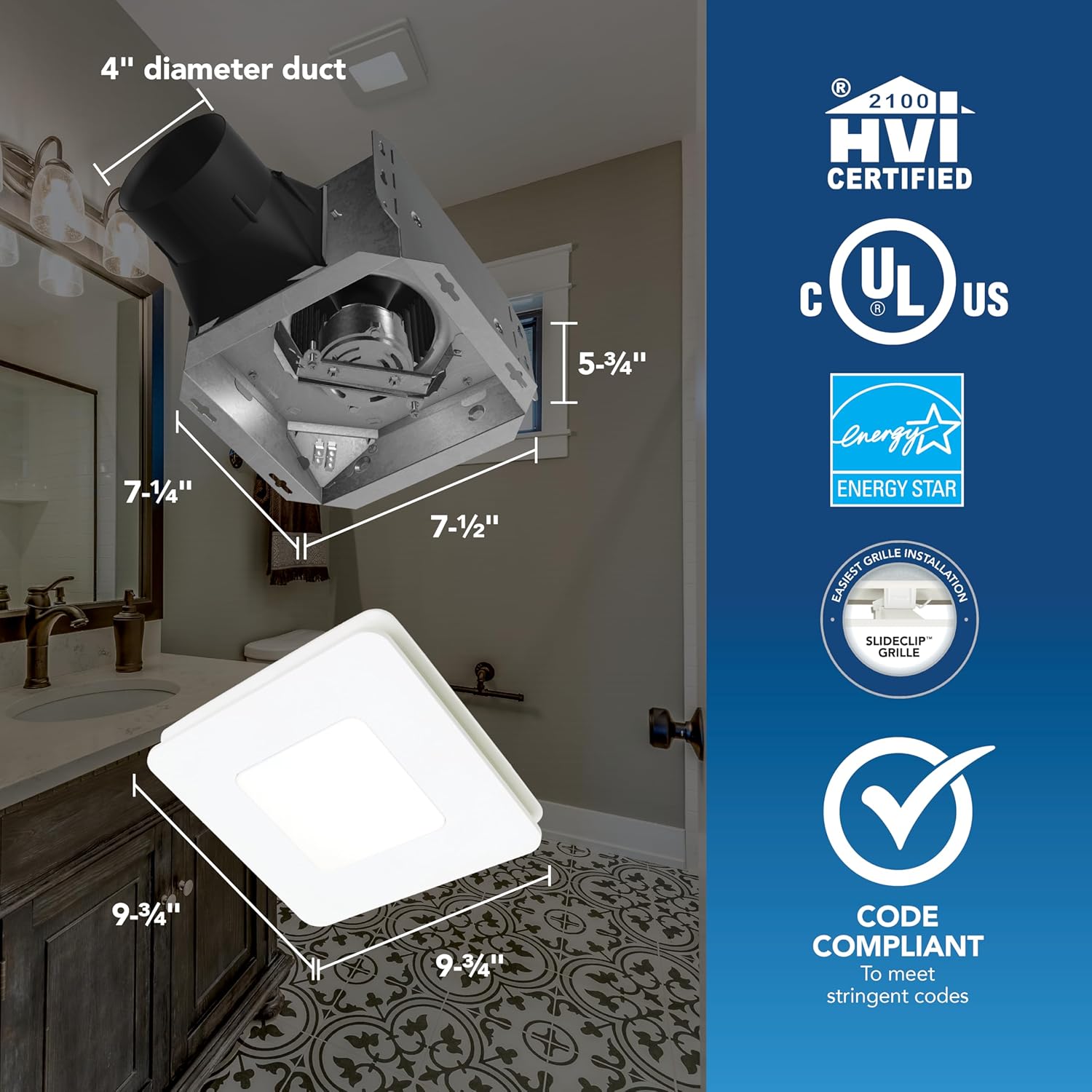 Broan-NuTone Bathroom Exhaust Fan with LED light – Easy Retrofit Without Attic Access, Quiet 1.5 Sones, Effective Ventilation at 80 CFM ENERGY STAR Certified Moisture and Odor Control