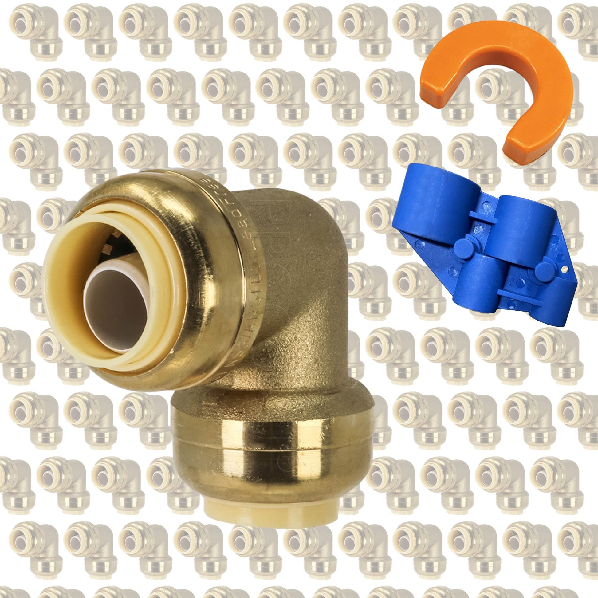 [40-Pack] PROCURU 1 Inch Pushfit 90 Degree Elbow, Push-to-Connect Brass Plumbing Fittings for Copper, PEX,CPVC, PE-RT Pipe, Certified Safe (8X2016-40P)